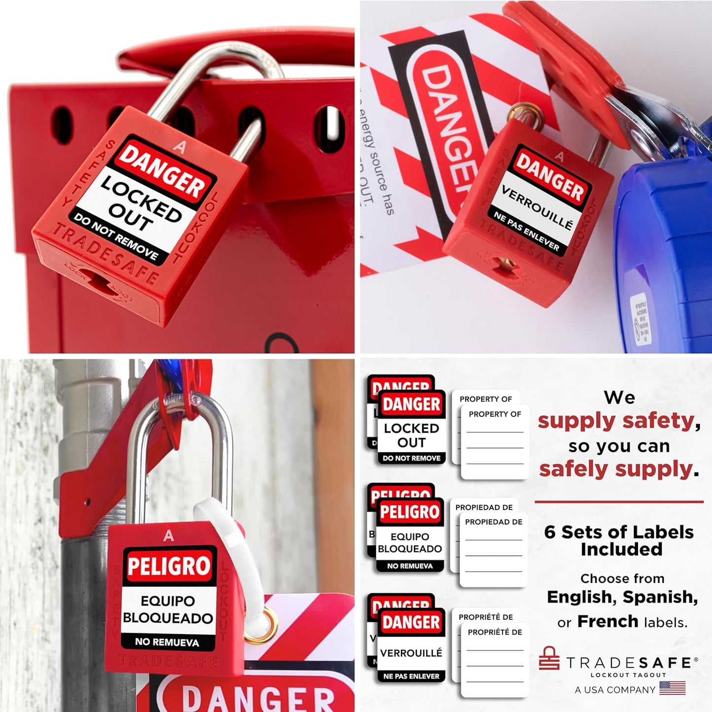TRADESAFE Lockout Tagout Locks Set, 10 Red Keyed Alike Unlimited Grouping Safety Padlocks, 2 Keys Per Lock, OSHA Compliant Loto Locks for Lock Out Tag Out Kits