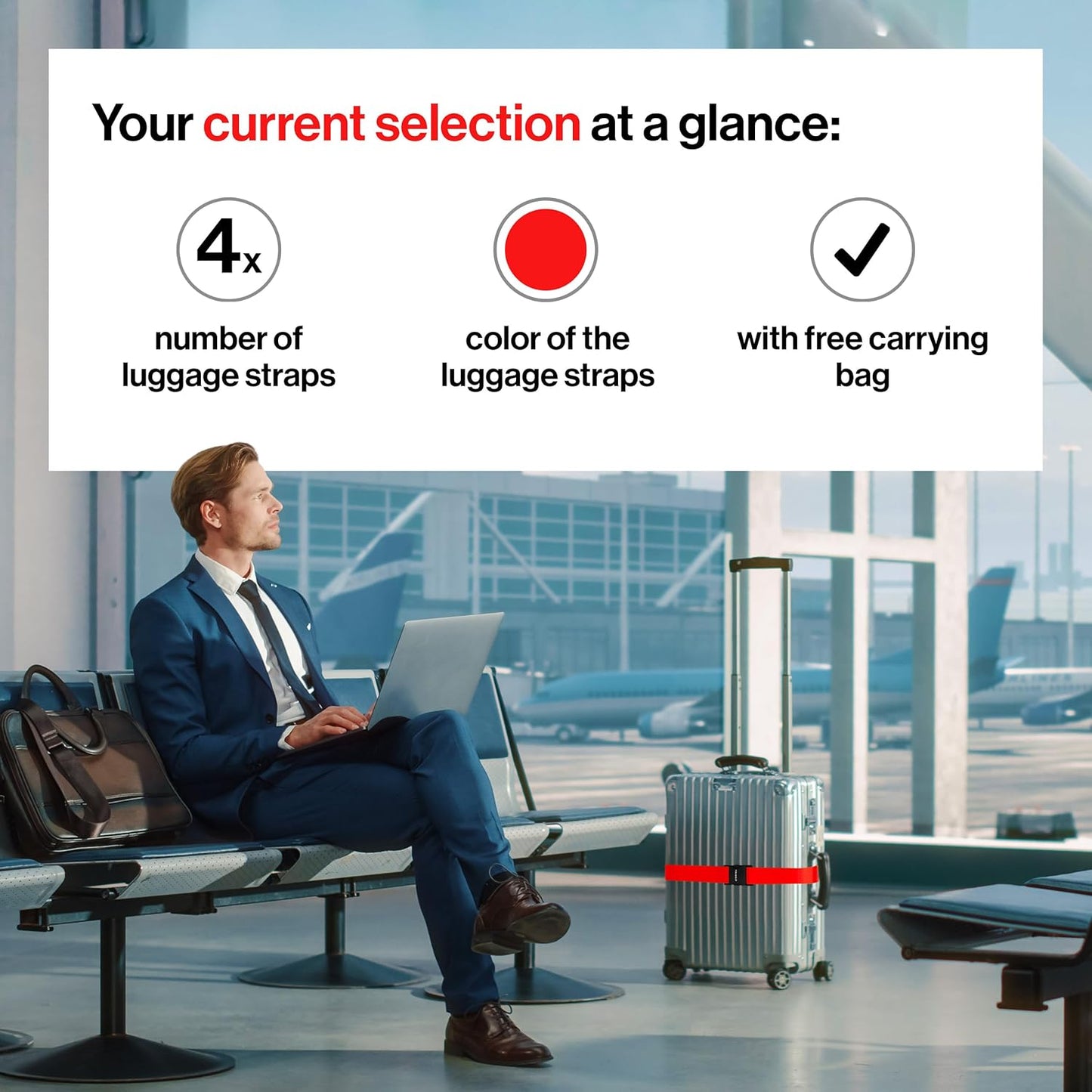 TRAVELY luggage straps - Particularly conspicuous & secure - Incl. 4 name tags - Luggage strap ideal crosswise - [set of 4]