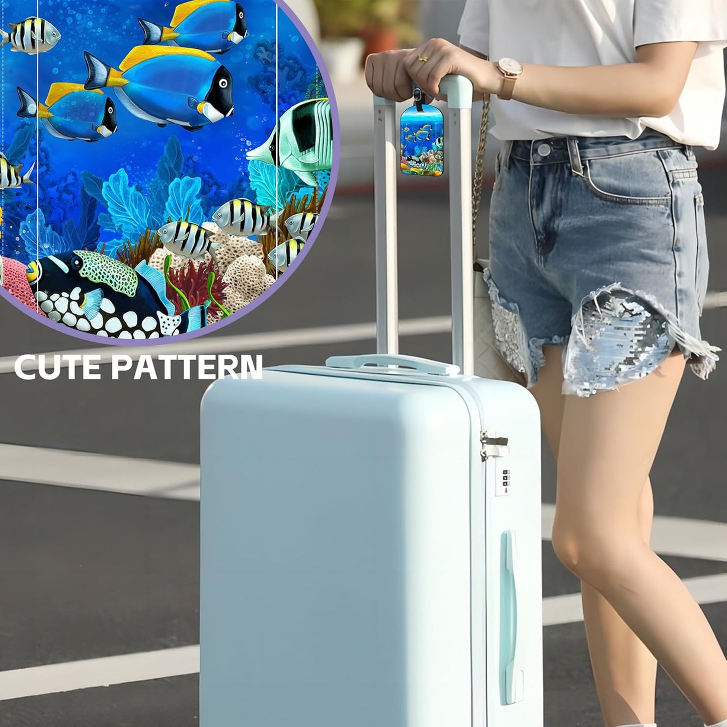 2 Pack Luggage Tags Tropical Fish PU Leather Baggage Handbag Suitcase Tags with Secure Strap Privacy Cover ID Labels,Business Travel Baggage Tag Identifier