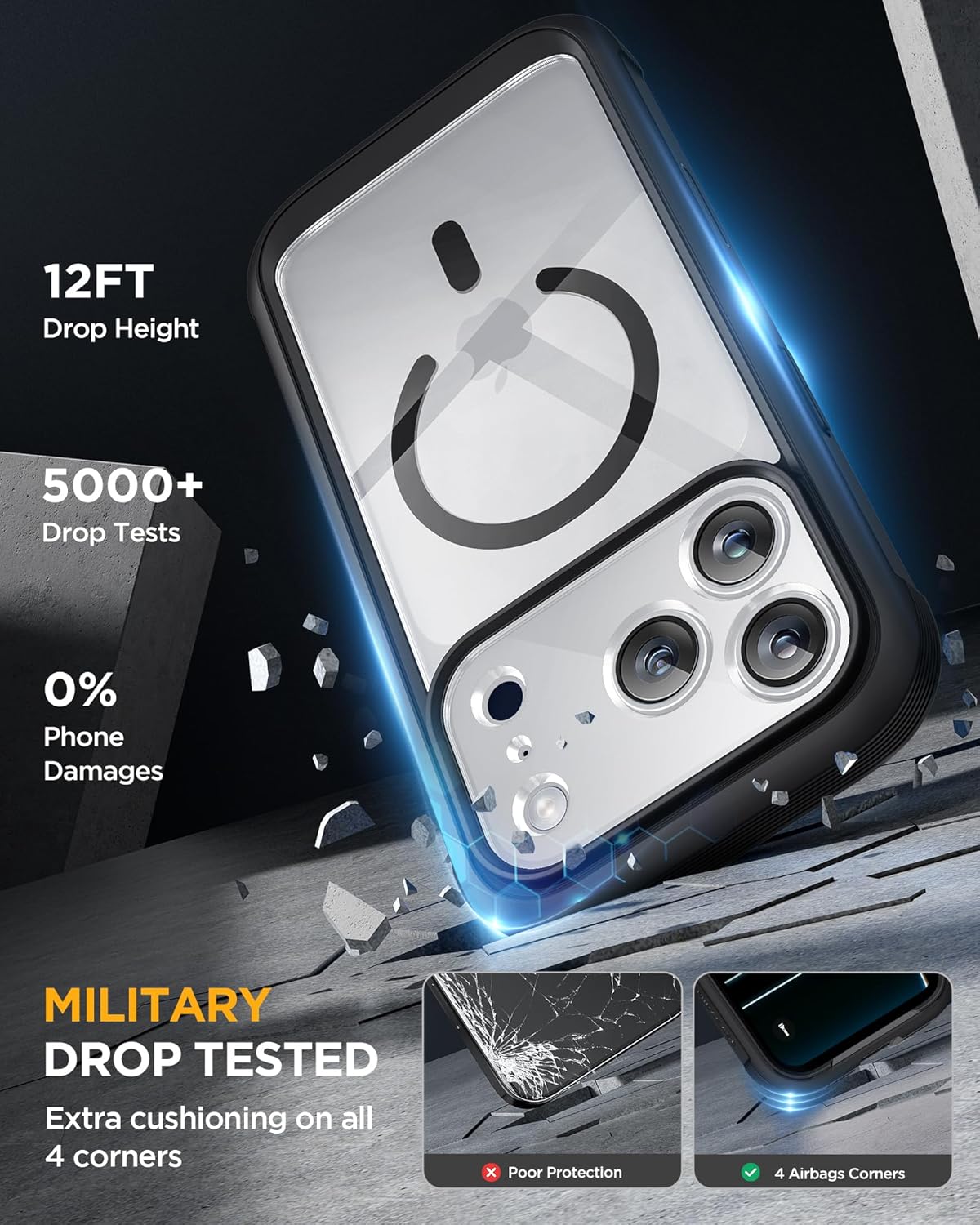 Miracase Magnetic for iPhone 17 Pro Case 6.3" [Compatible with MagSafe] Full-Body Phone Case with Built-in Glass Screen Protector & Camera Control,Drop Proof iPhone 17 Pro Cover, Black