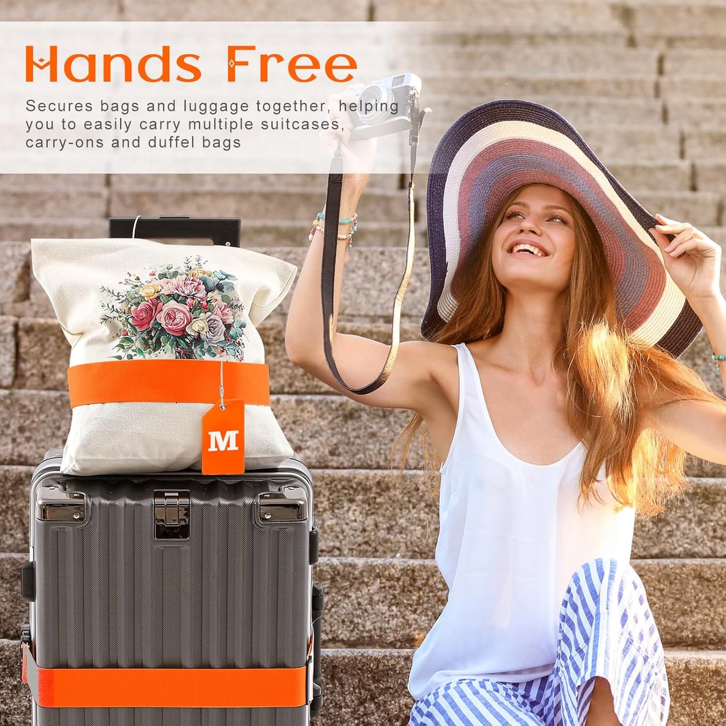 Weewooday 8 Pcs Luggage Straps Suitcase Tags Set for TSA Approved, 4 Travel Adjustable Suitcase Belt, 4 Silicone Luggage Tags with Name ID Card Travel Accessories(Light Orange,M)
