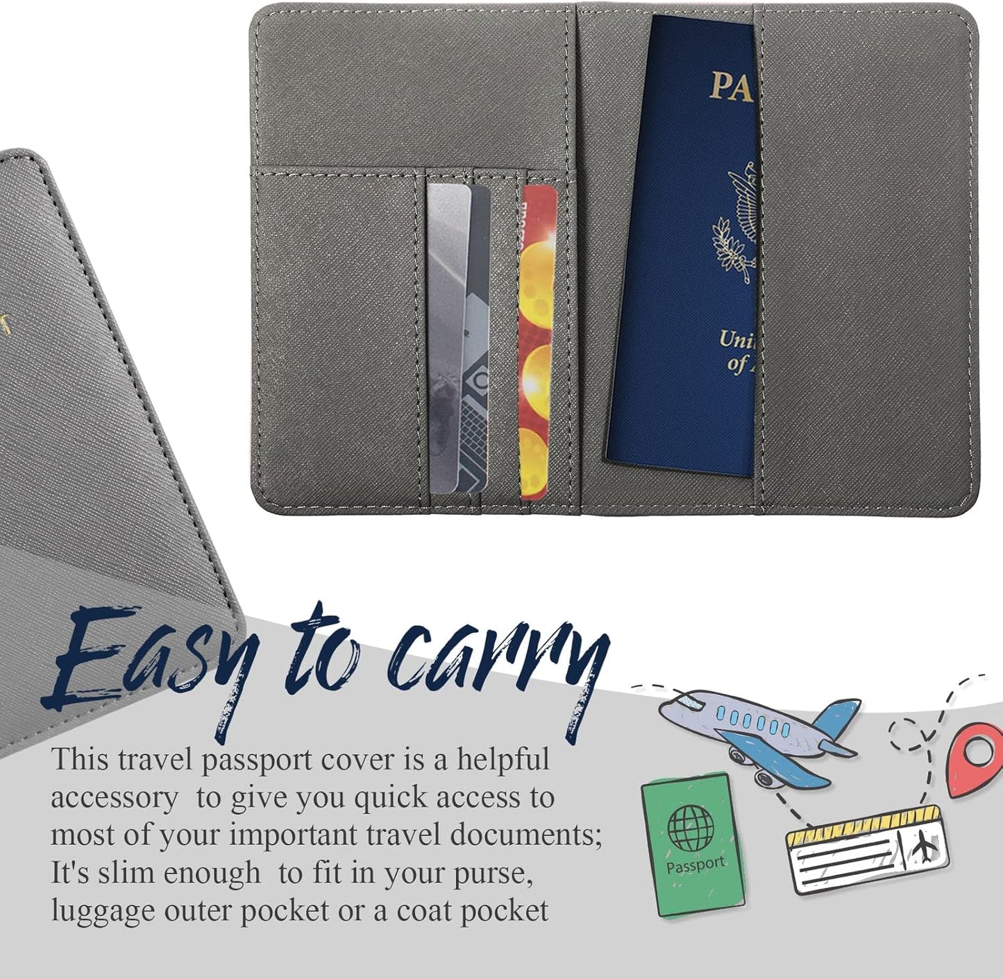 Frienda 2 Pieces Bridal Passport Covers Holder Waterproof Leather Holder Covers Travel Wallet Passport Case for Women and Men