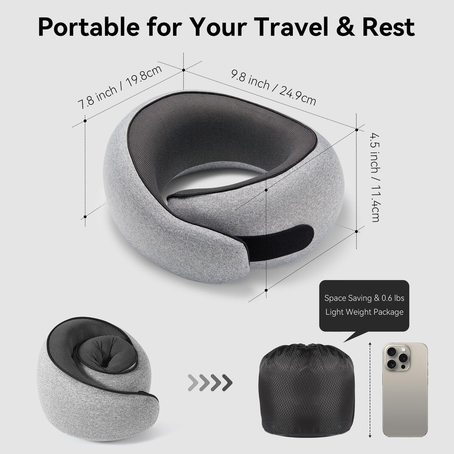 Travel Pillow, Memory Foam Neck Pillow with Ergonomic 360° Support, Travel Neck Pillow for