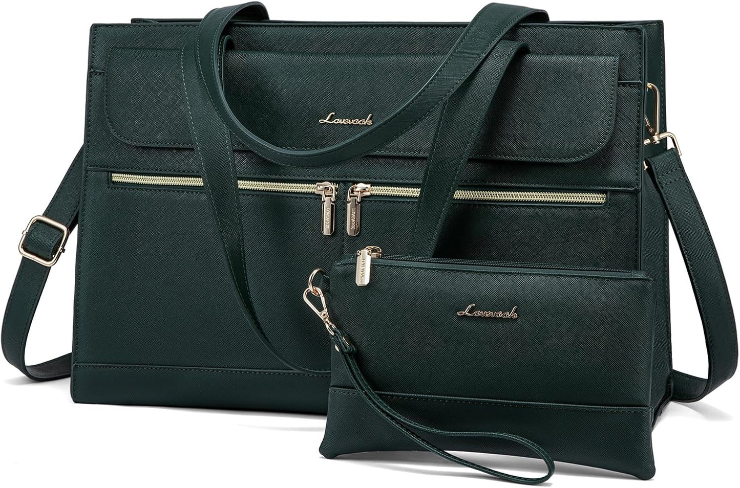 LOVEVOOK Laptop Bag for Women 15.6 Inch Tote Work Professional Leather Computer Briefcase Waterproof Handbag Shoulder Large Capacity Business Teacher Office Crossbody Purse, 131# Dark Green