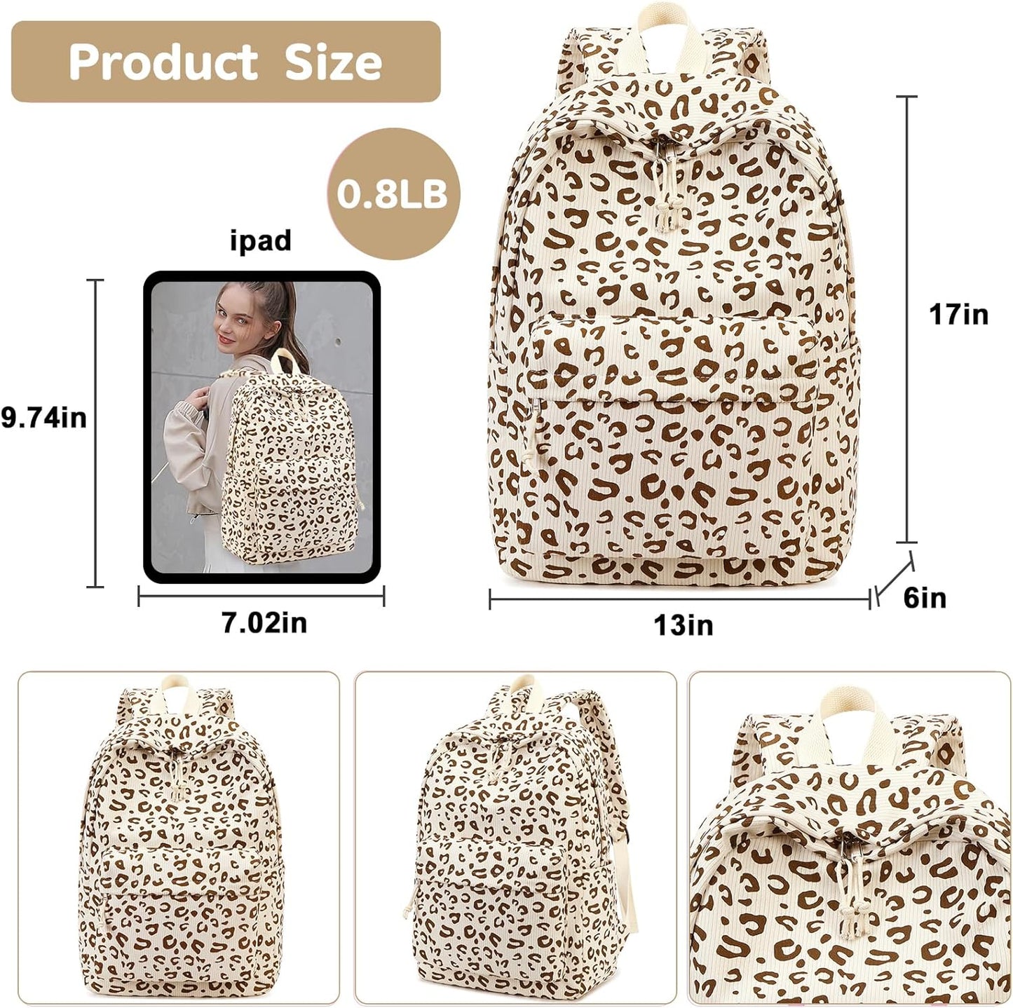 School Backpack for Teen Girls Bookbags Elementary High School Corduroy Laptop Bags Women Travel Daypacks