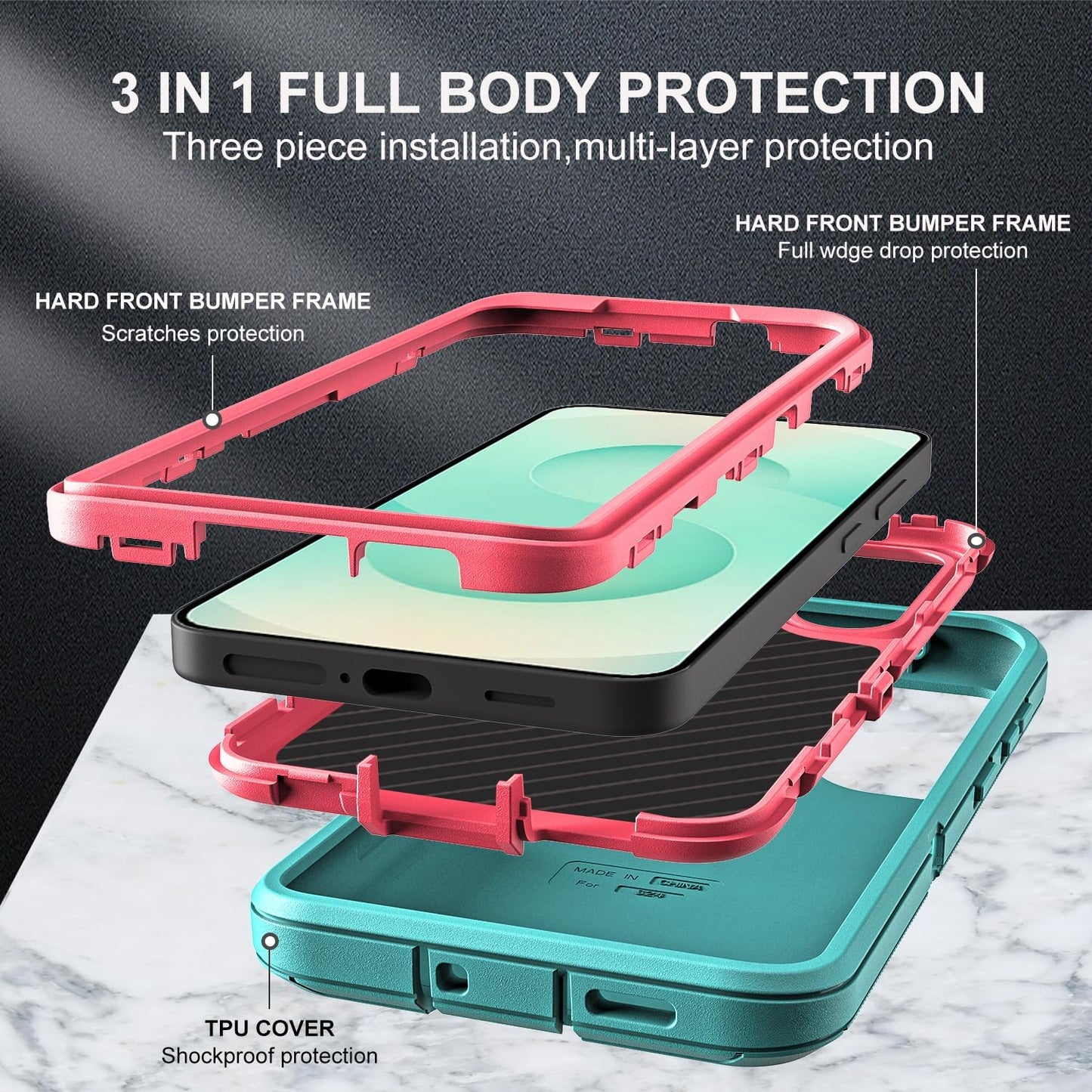 for Samsung Galaxy S25 Plus Case, Military Grade Heavy Duty Shockproof/Drop Proof/Dust Proof Case with 2Pcs Tempered Glass Screen Protector & 1PcsCamera Lens Protector (Aqua Blue/Pink)