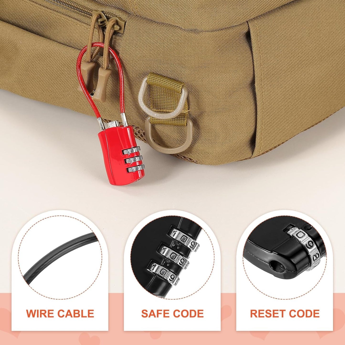 MECCANIXITY 2 Pcs Luggage Travel Lock, 3 Digit Cable Combination Lock 1-3/16" Width Body with 20" Long Cable for Suitcase Bag Cabinets Small Fences Gym, Black