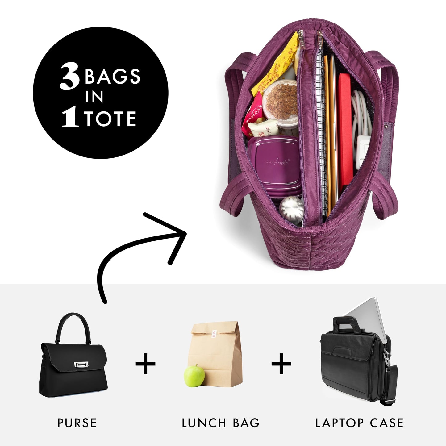 Fit & Fresh Metro 2 in 1 Work Tote Bag with Insulated Lunch Compartment