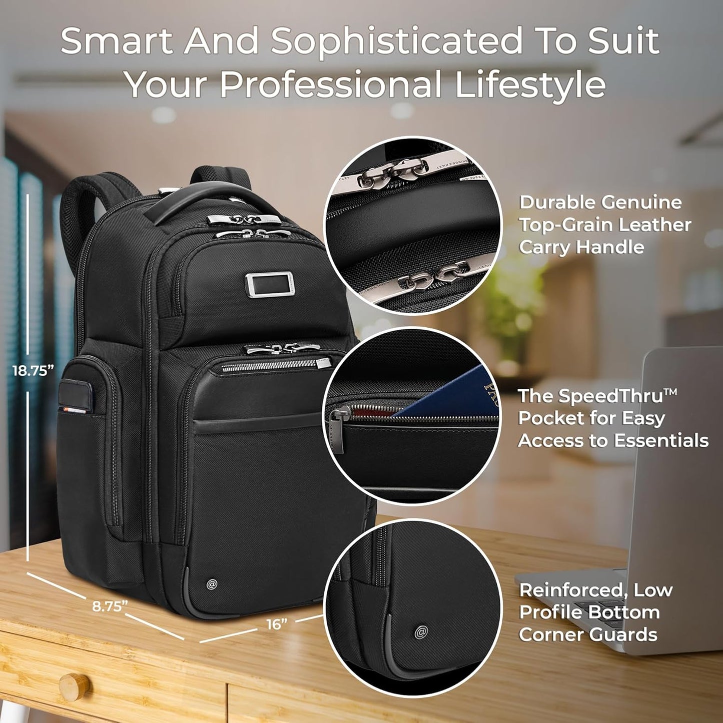 Briggs & Riley Large Cargo Backpack for Women & Men - Laptop Backpack, For Work & Travel, Spacious & Durable, Padded Straps, Fits up to 17" Laptop - @work Collection, Black
