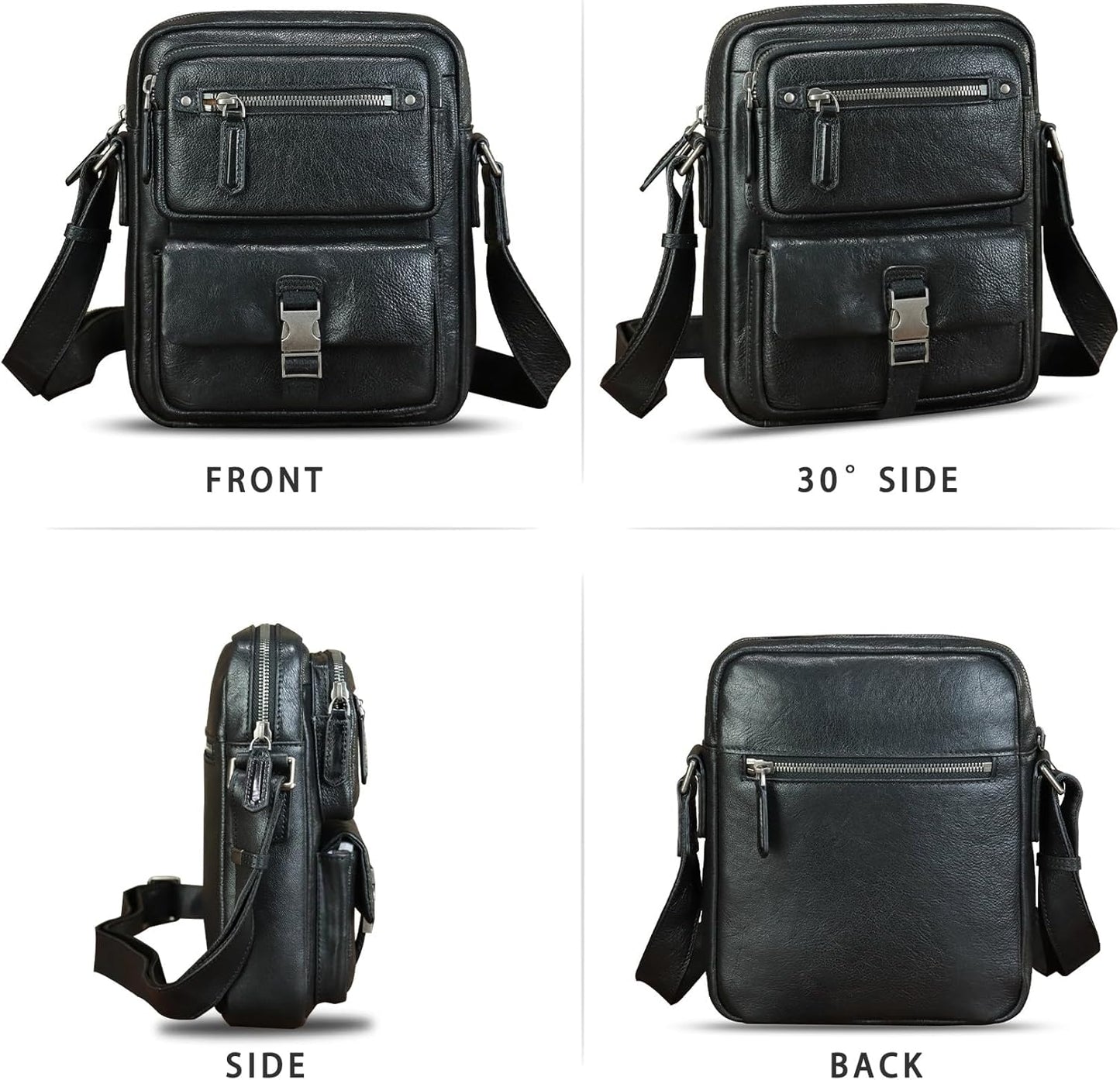 IVTG Genuine Leather Purse and Messenger Bag for Men Fashion Leather Shoulder Bags Briefcase Crossbody Satchel Bag with Strap