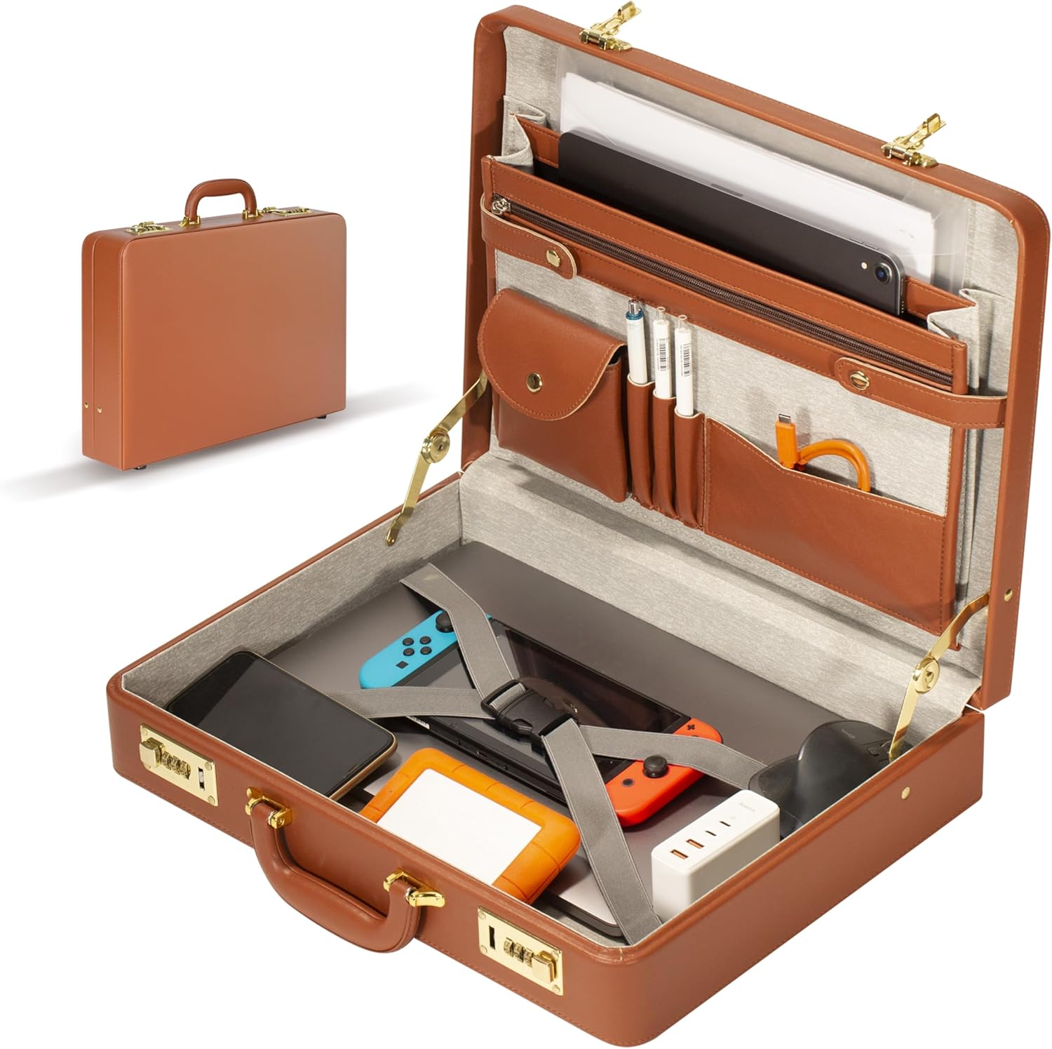 Briefcases for Men, Professional Leather Briefcase with Lock, Hard Shell Business Brief Case