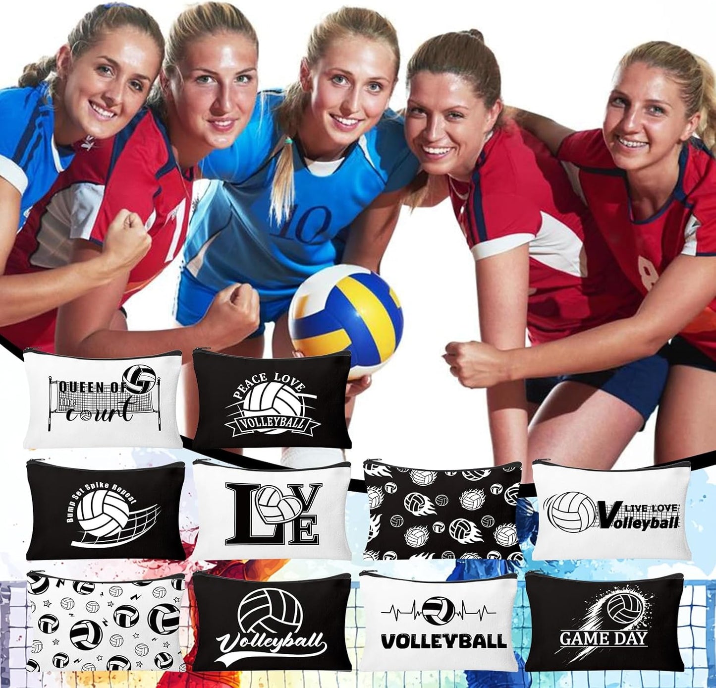 30Pcs Volleyball Makeup Bag Volleyball Cosmetic Bags Gift Accessories Canvas Travel Toiletry Pouch