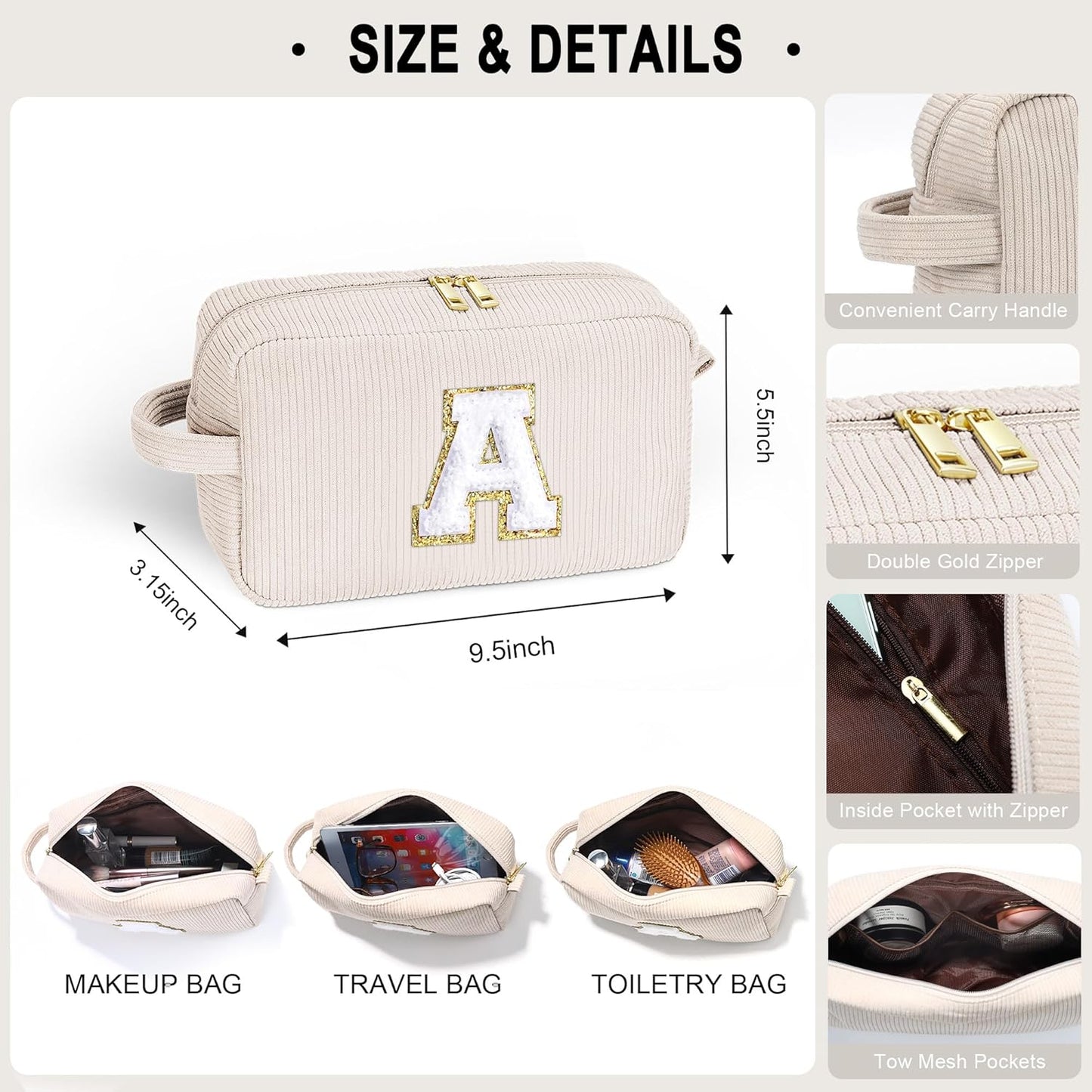 YOOLIFE Initial Travel Makeup Bag Cosmetic Bag - Teen Girl Gifts Trendy Stuff Friend Birthday Gifts
