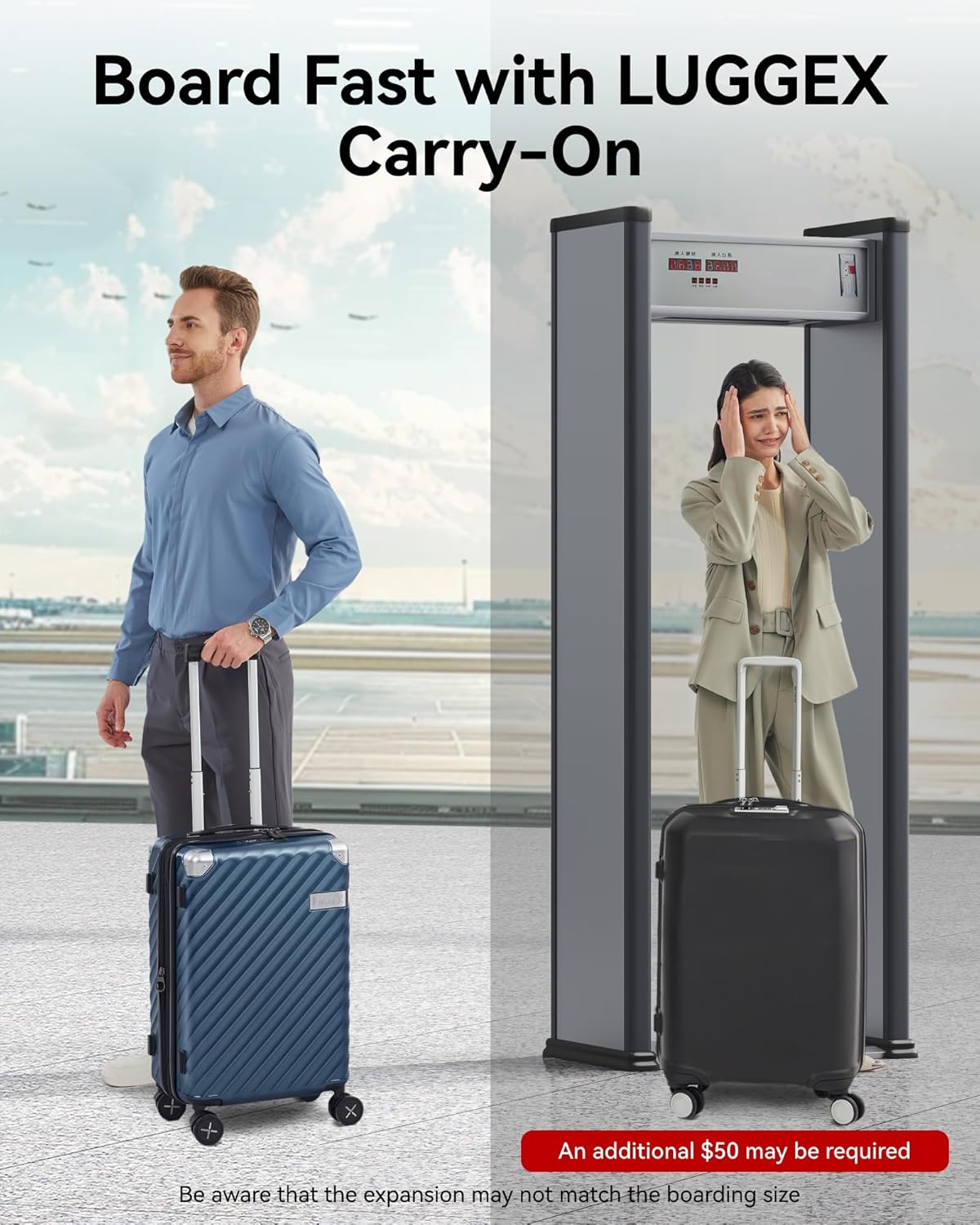 LUGGEX Luggage with Spinner Wheels, Polycarbonate Expandable Hard Shell Suitcase, Carry On 20 Inch, Champagne