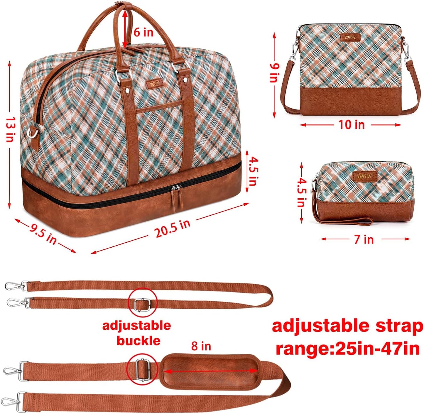 Weekender Bag for Women, Large Overnight Bag Canvas Travel Duffel Bag Carry On Tote with Shoe Compartment 21" 3Pcs Set