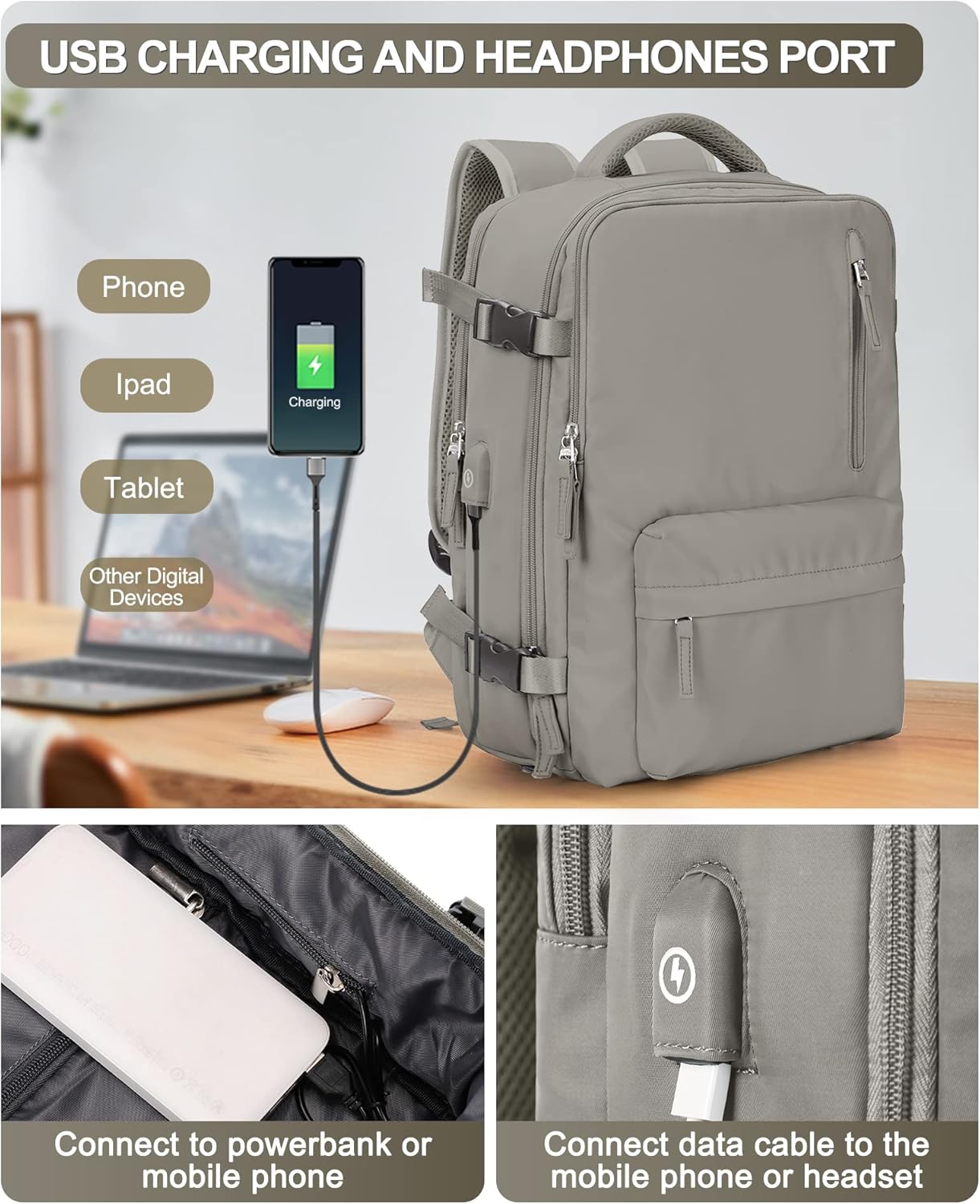 VGCUB Large Travel Backpack Bag for Women Men,Carry on Backpack,17 Inch Laptop Business Work Waterproof Backpack with Laptop Compartment,Person Item Flight Approved,Mochila de Viaje,Large Brown