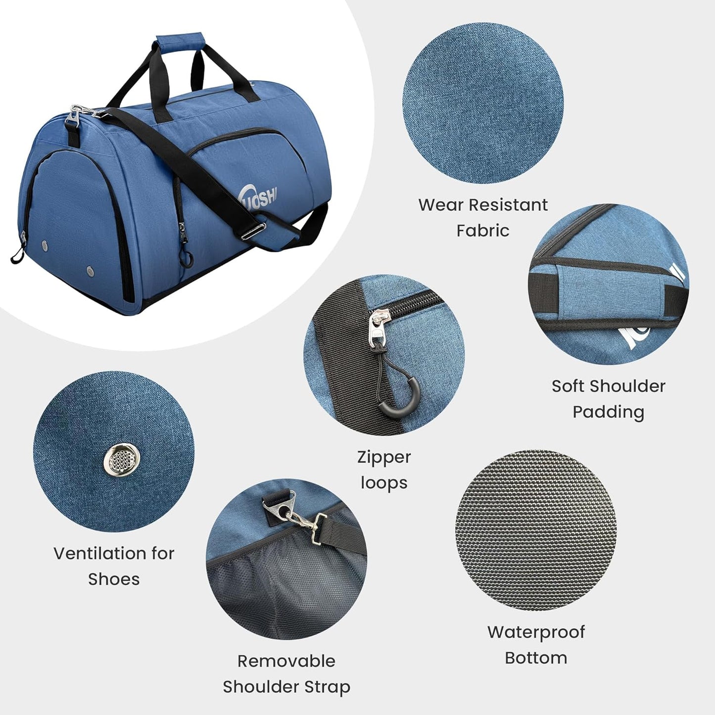 Gym Duffle Bag for Men & Women Water-Resistant-Sports Travel Bag with Ventilated Shoe Compartment &