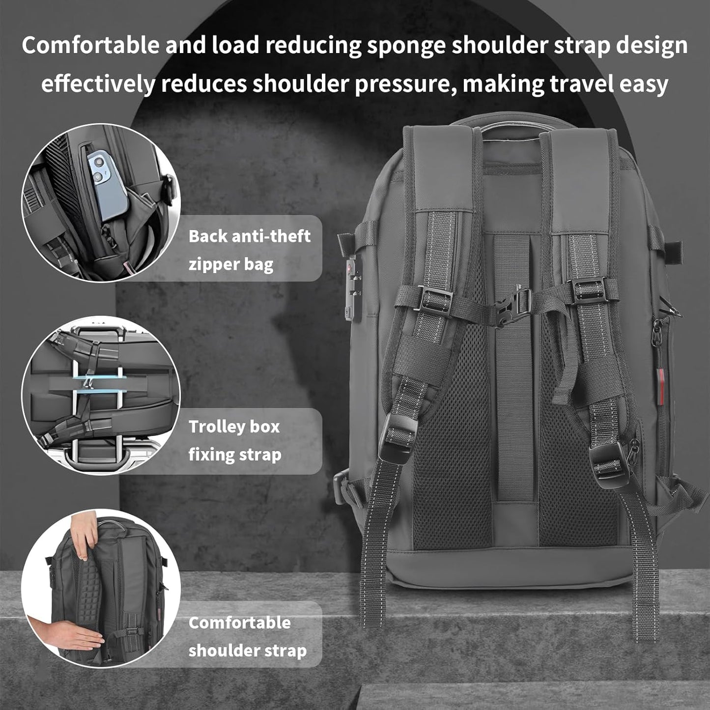 Vacpack Backpack, Air Backpack With Pump, 60L Expandable Backpack with Vacuum Compression, Anti Theft Vacpack Travel Vacuum Backpack (light gray)