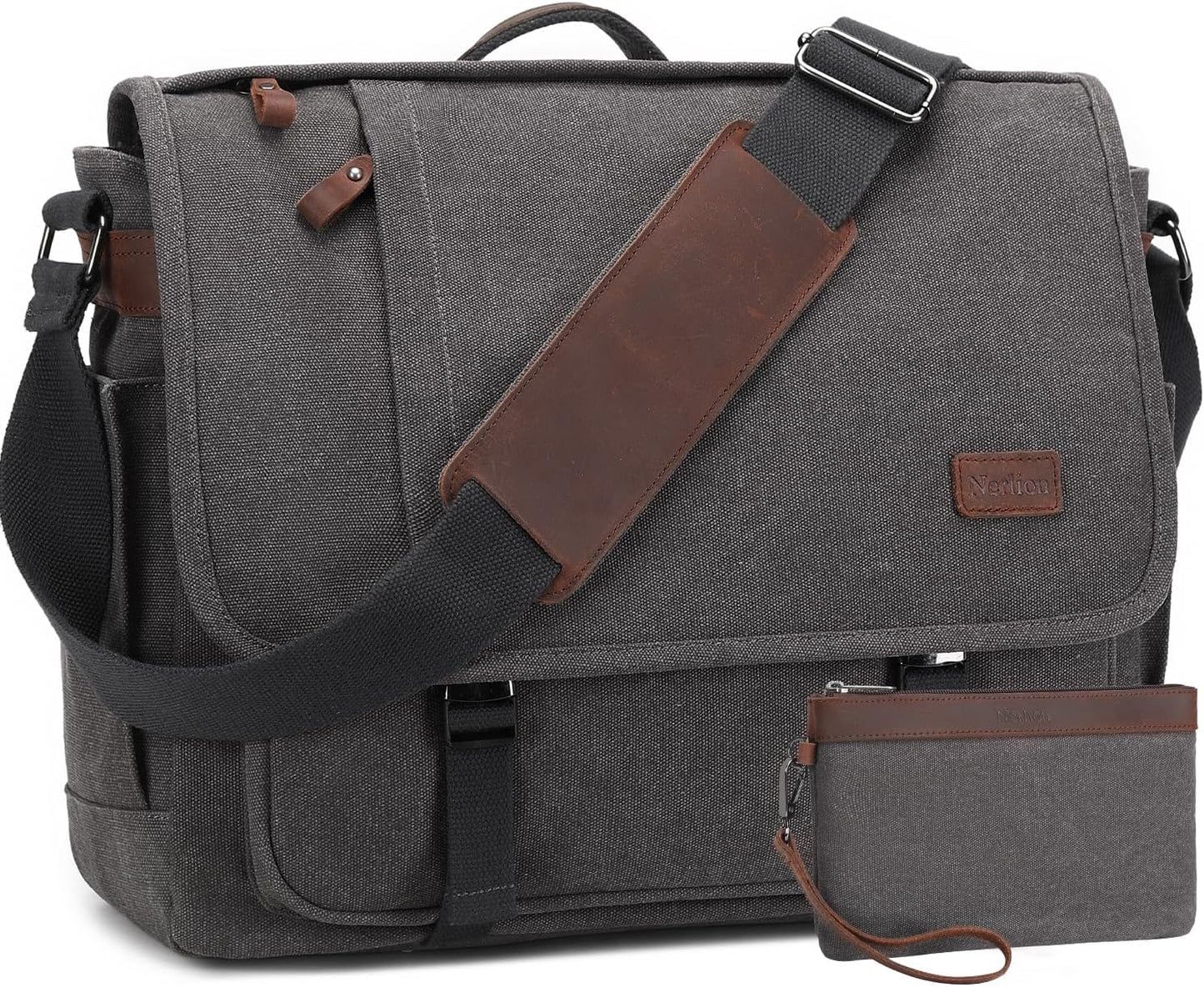 Nerlion Messenger Bag for Men 17-17.3 Inch Laptop Bag Canvas Water-resistant Computer Bag Shoulder