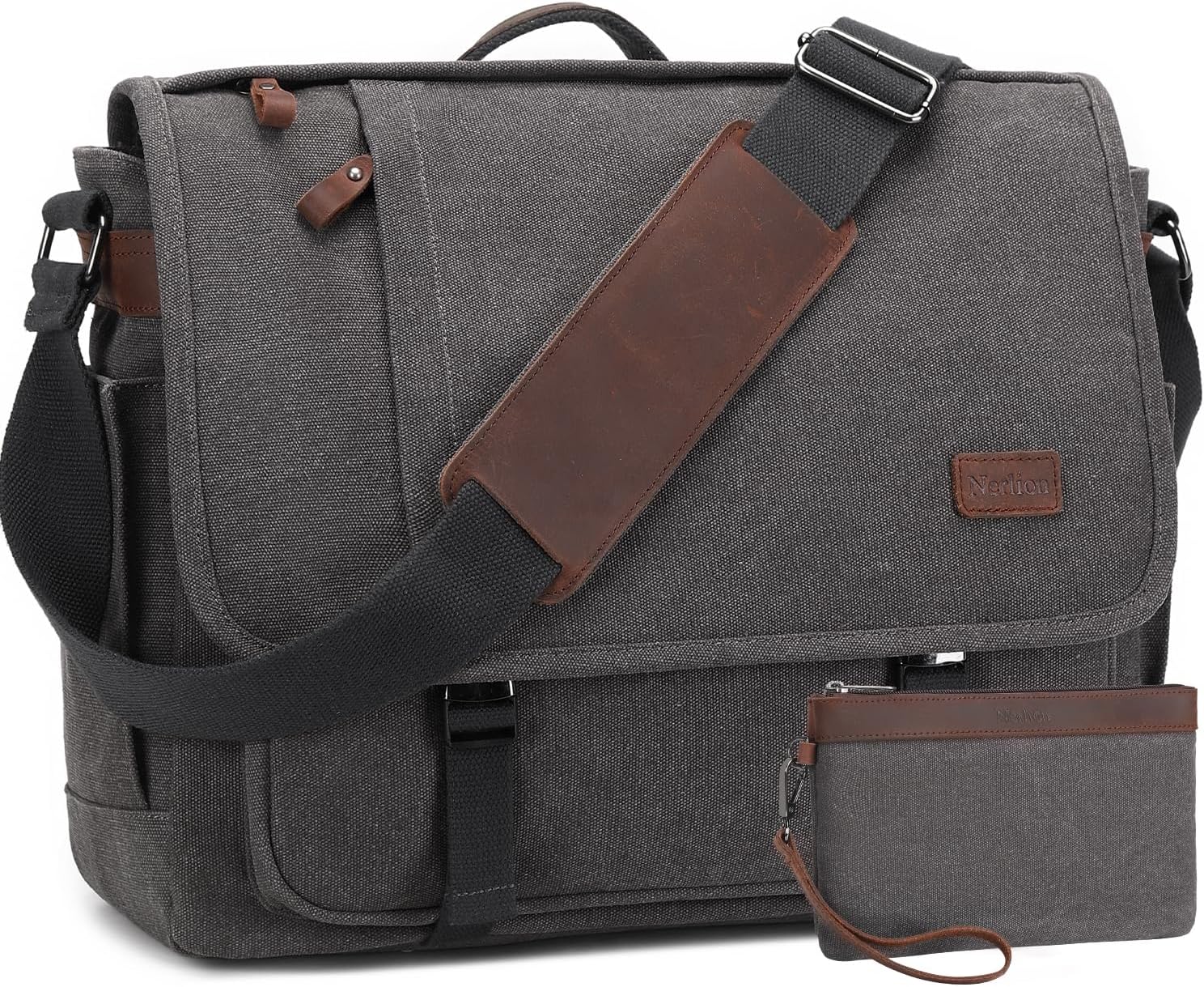 Nerlion Messenger Bag for Men 17-17.3 Inch Laptop Bag Canvas Water-resistant Computer Bag Shoulder