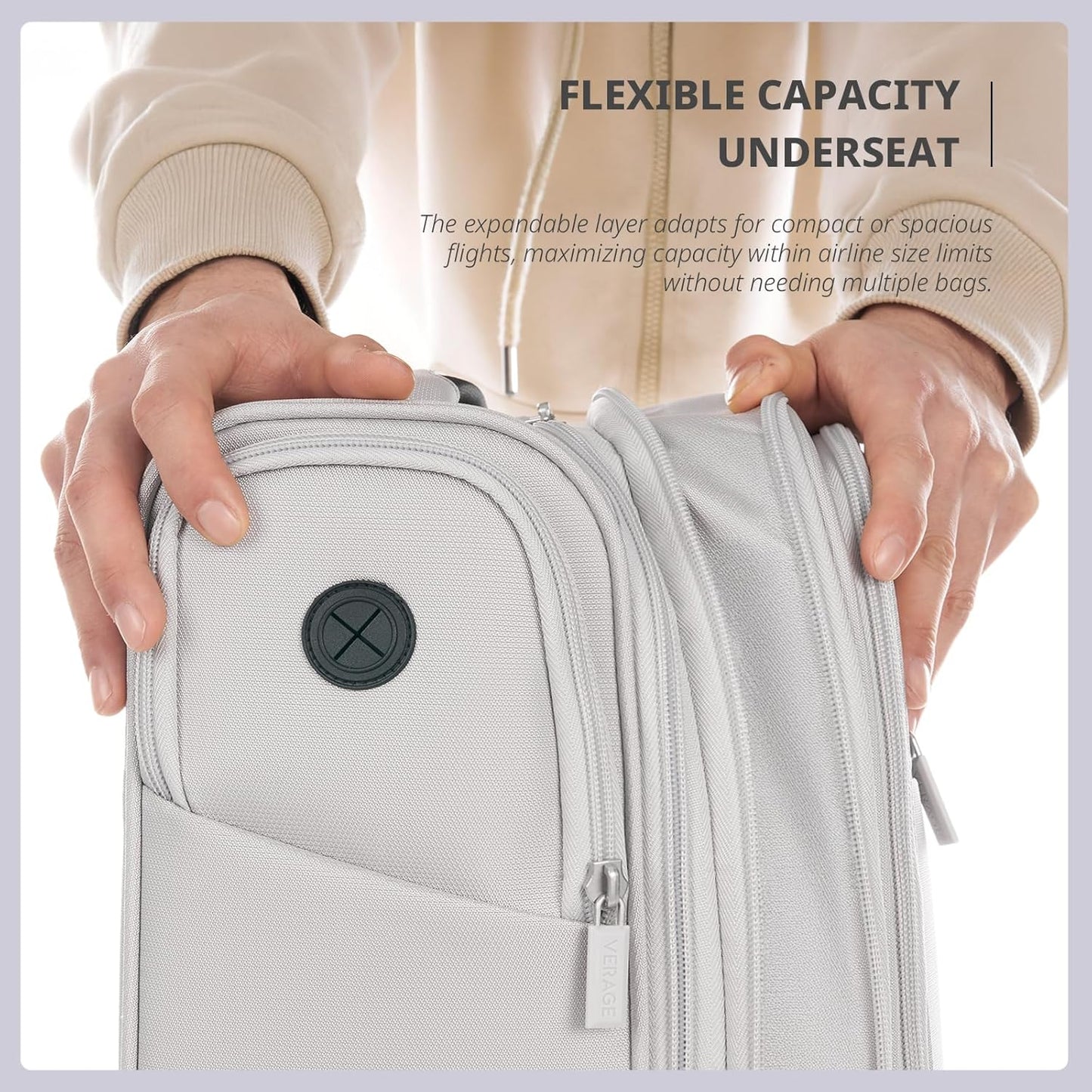 Verage Carry On Underseat Luggage with 2 Wheels & USB Port, 16 Inch Cloud Gray Wheeled Spinner Bag Carry-on Luggages for Airlines, Lightweight Suitcase Men Women, Pilots and Crew