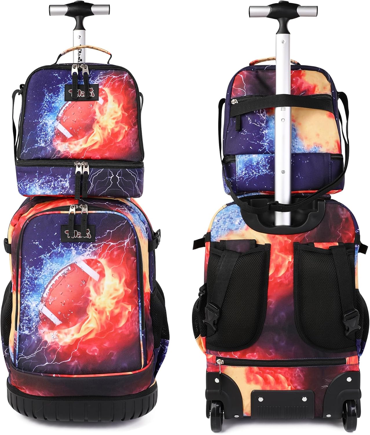 Tilami Rolling Backpack 19 inch with Lunchbox Wheeled Laptop Backpack,Rugby Black
