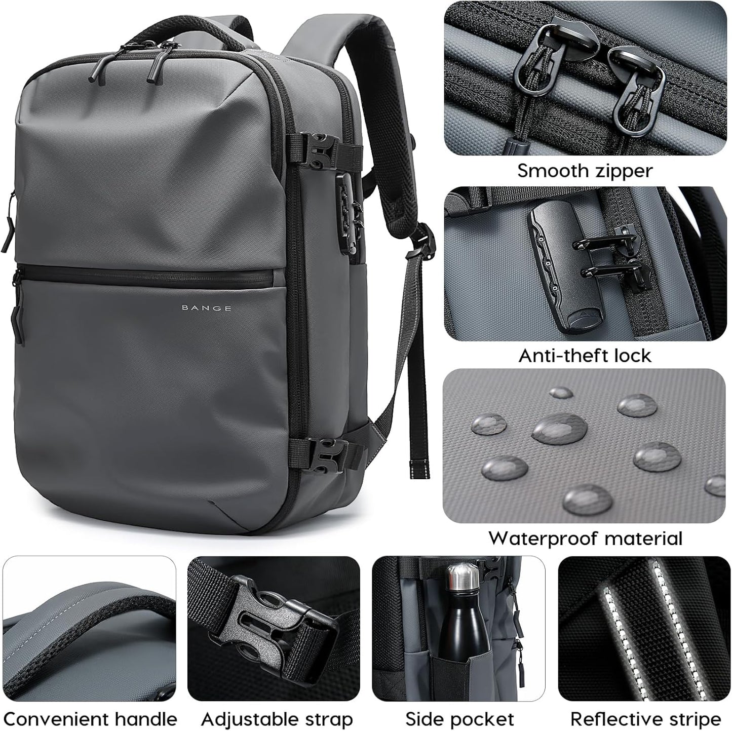 BANGE Travel Backpack with Vacuum Pocket and TSA lock version can hold 15.6 inch Laptop suitable Overnight Flight Approved Anti-theft Bag
