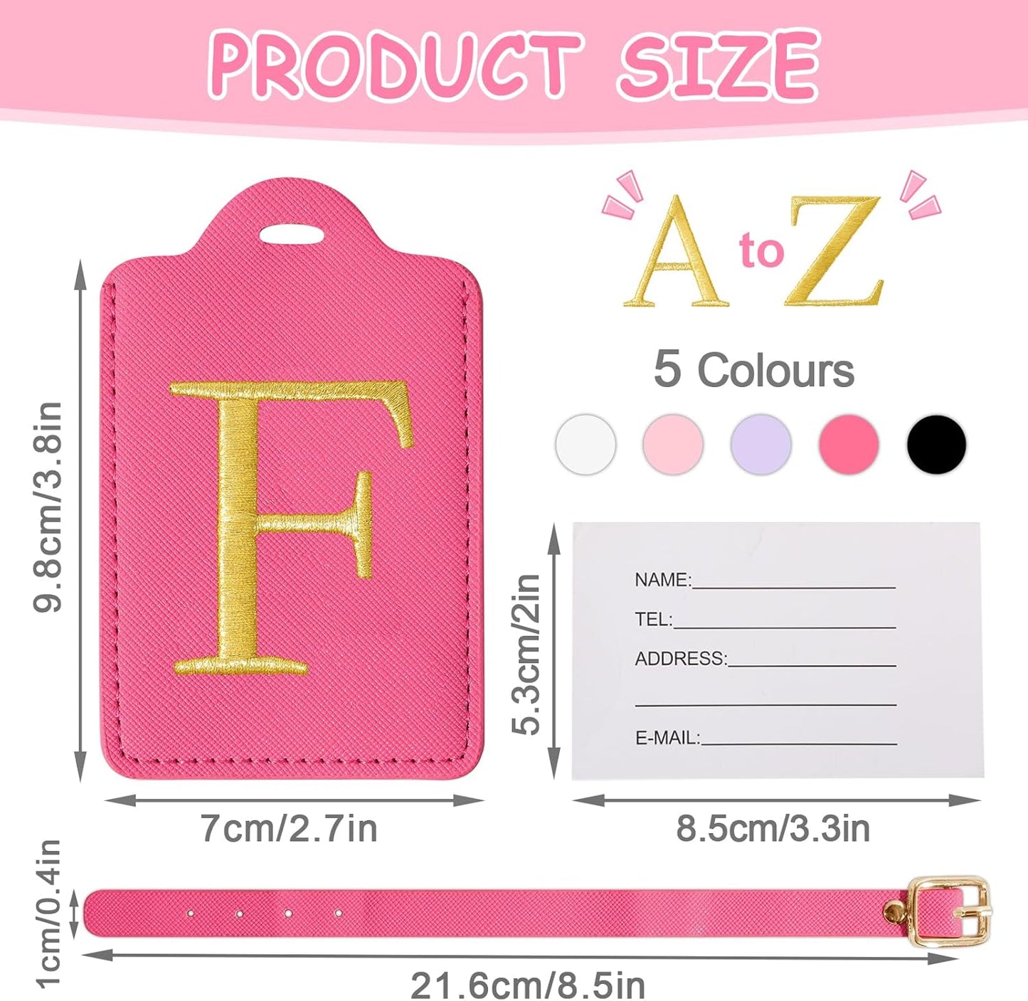 Initial Letter Luggage Tags for Suitcases, Embroidered Monogrammed Suitcase Luggage Identifier Name Tag, PU Leather TSA Approved Luggage Tags, Bag Tags for Men Women Kids Luggage Handbags(Rosered F)