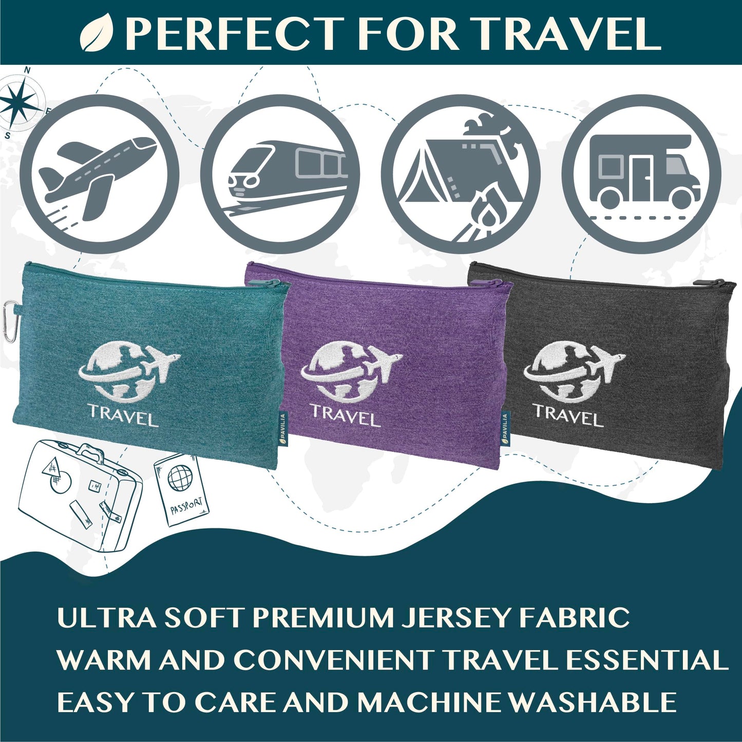 PAVILIA Travel Blanket Airplane Compact with Bag, Small Travel Pillow Blanket for Long Flights