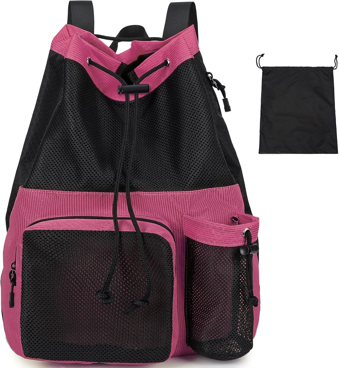 Lohol Large Mesh Drawstring Backpack with Shoe Bag, Durable Swimming String Sack with Handle for Sports Gym Yoga Beach Travel