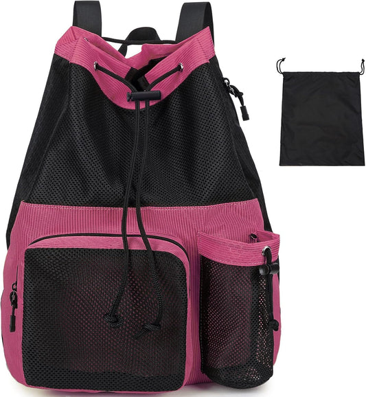 Lohol Large Mesh Drawstring Backpack with Shoe Bag, Durable Swimming String Sack with Handle for Sports Gym Yoga Beach Travel
