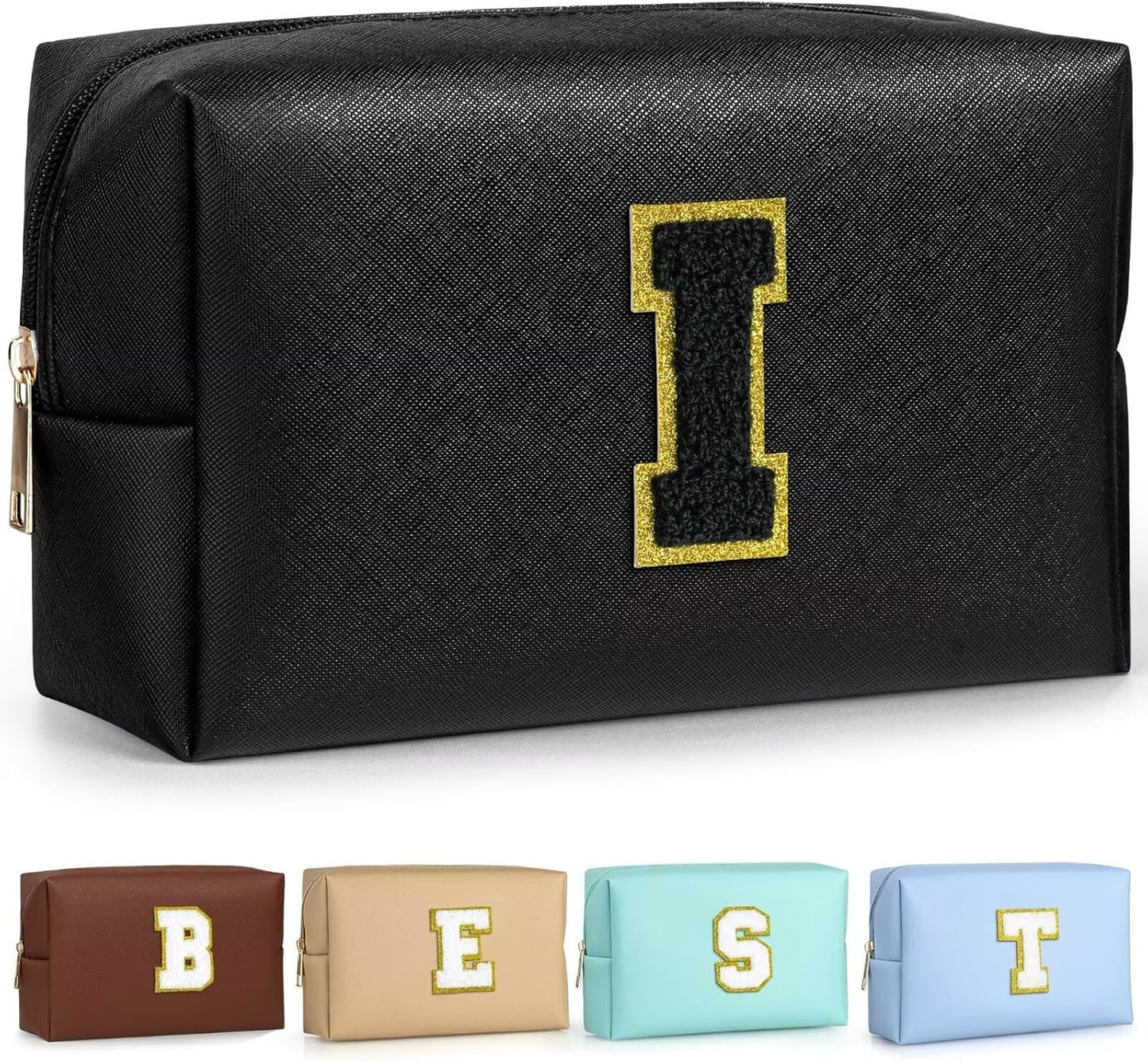 TOPEAST Preppy Makeup Bag, Cute Makeup Pouch PU Leather Waterproof Cosmetic Bag, Personalized