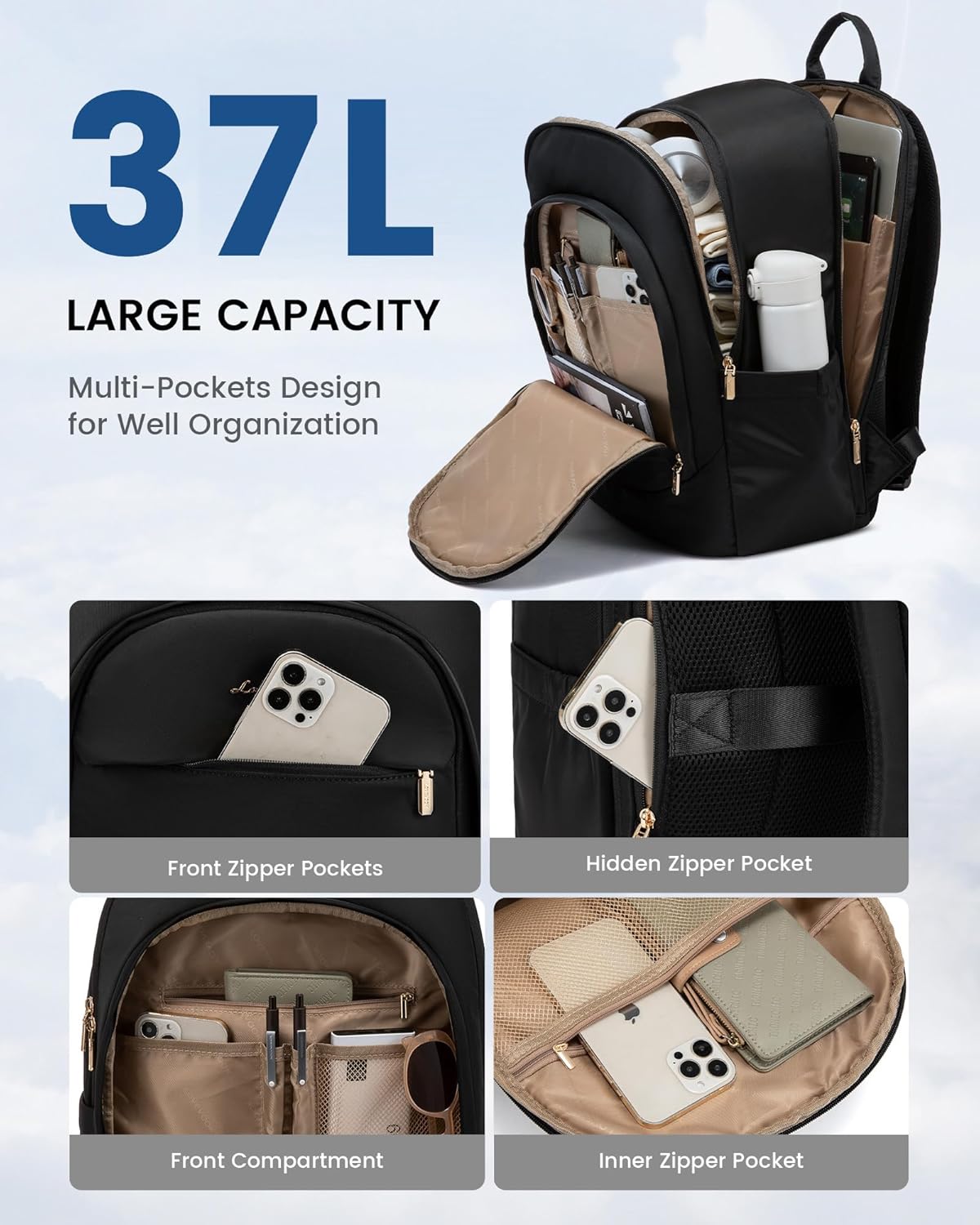 LOVEVOOK Laptop Backpack for Women, 18 Inch Business Backpack Purse, Large Capacity Casual Daypack, 17.3 Inch Work Computer Backpack, Travel Backpack for College
