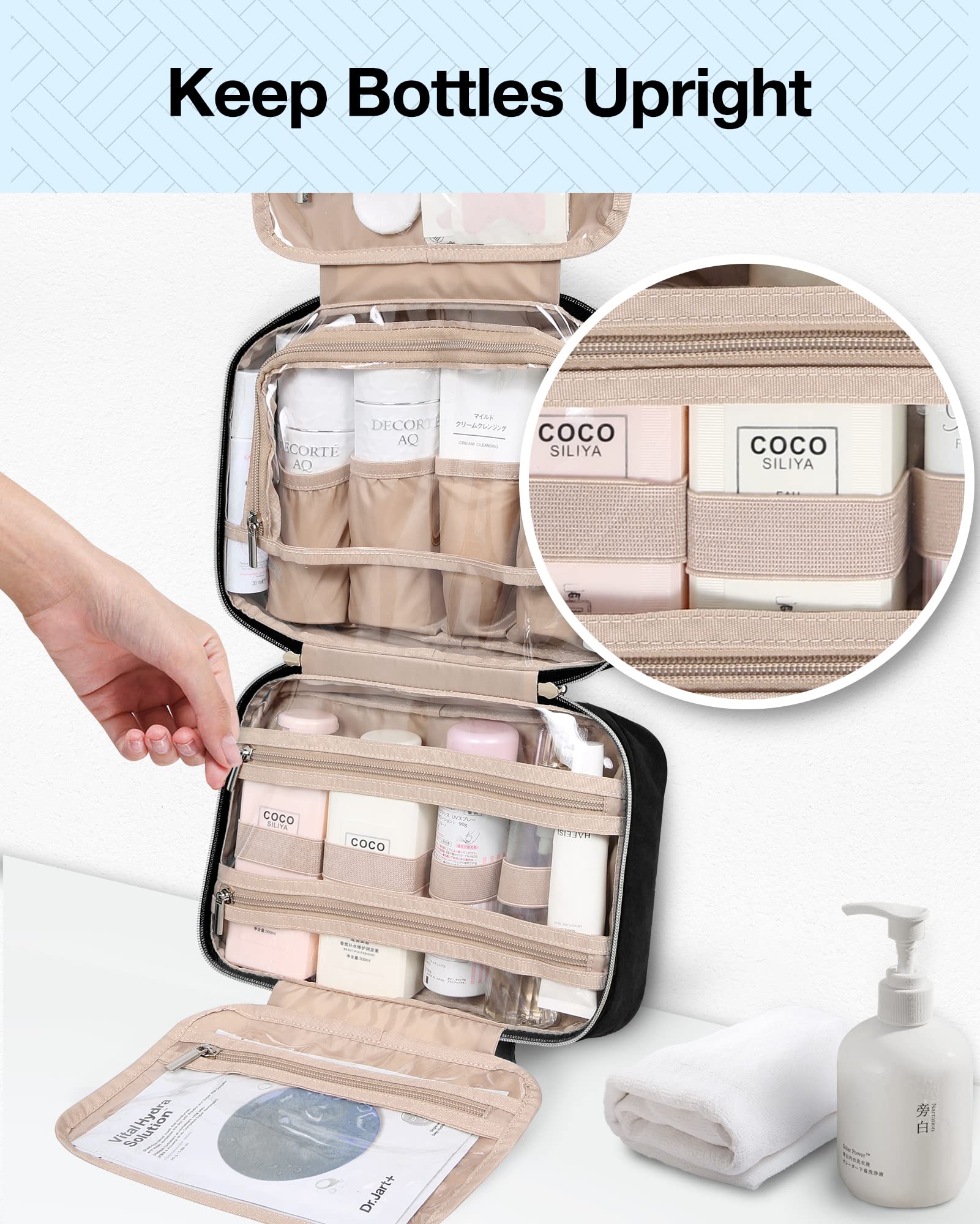 BAGSMART Toiletry Bag Hanging Travel Makeup Organizer with TSA Approved Transparent Cosmetic Bag