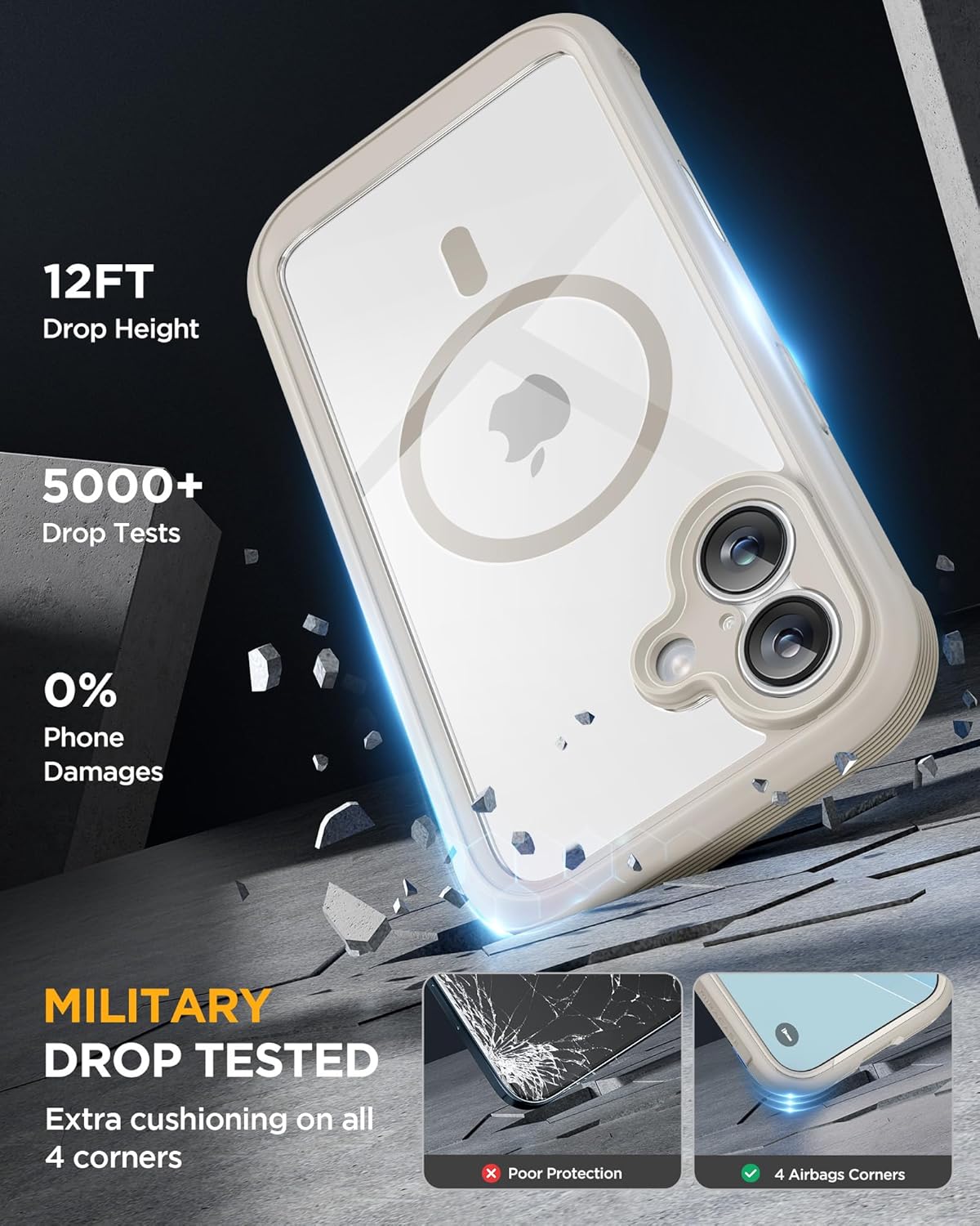 Miracase for iPhone 17 Case 6.3'', Full-Body Military Grade Drop Protection Outdoor Phone case with Built-in Glass Screen &Camera Control,Easy Installation,No Gap,Compatible with MagSafe, Gray