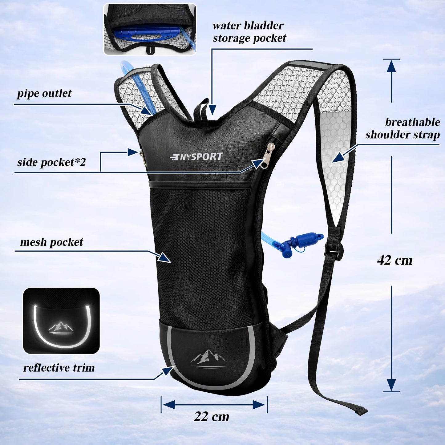 Lightweight 2 Pack Hydration Backpack with 2L Water Bladder for Hiking