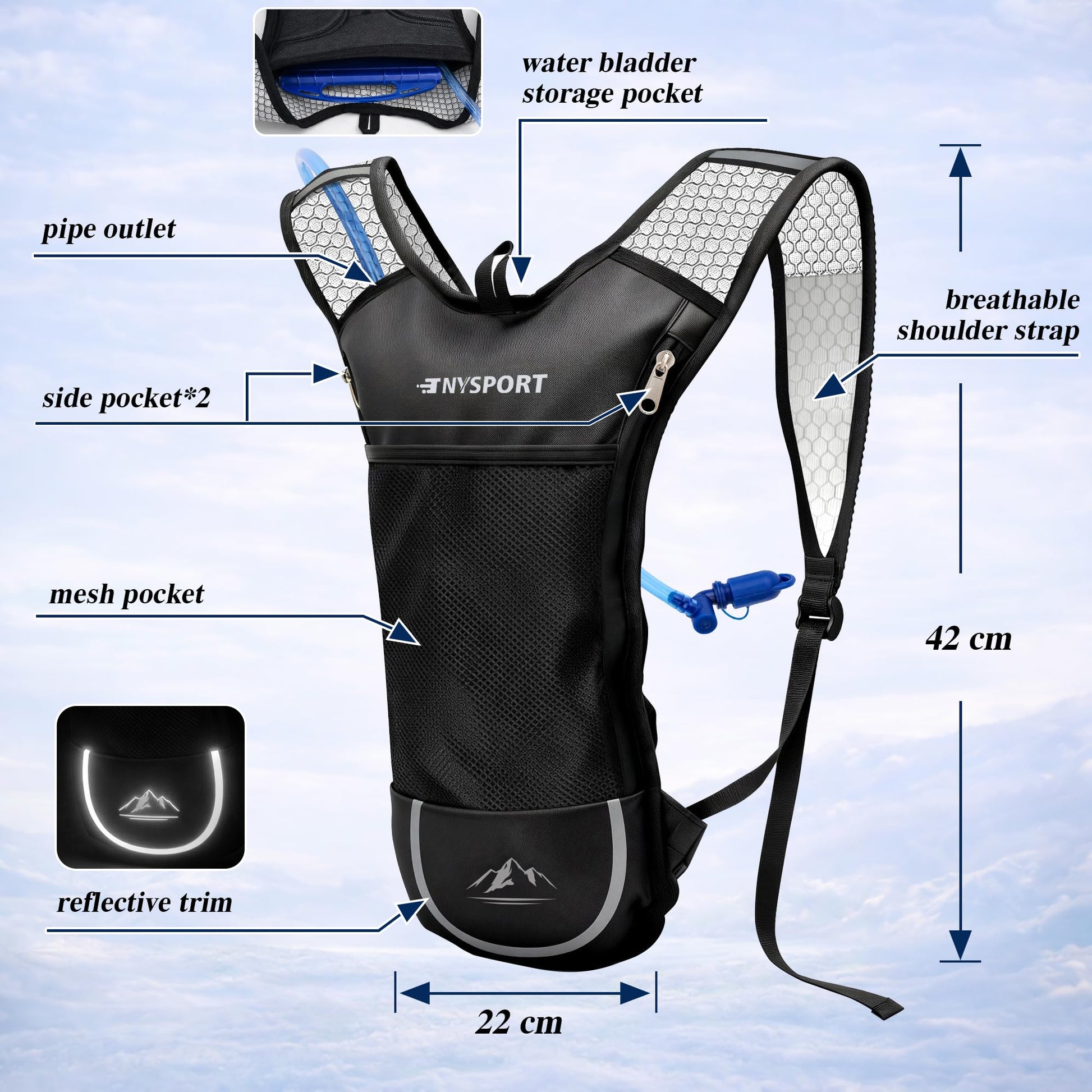 Lightweight 2 Pack Hydration Backpack with 2L Water Bladder for Hiking