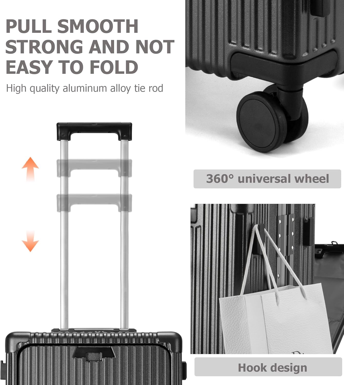 feilario 24in Aluminium Frame PC Hard Shell Spinner Wheels Luggage, Built-In TSA lock Carry on Suitcase, with Cup Holder, USB Port, Phone Holder
