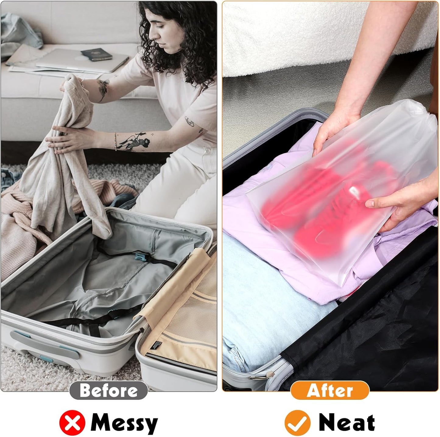 50 Pack Shoe Bags for Travel, 15.7" x 11.8" Large Clear Travel Shoe Bag Vacation Essentials Cruise Essentials Portable Drawstring Packing for Men & Women