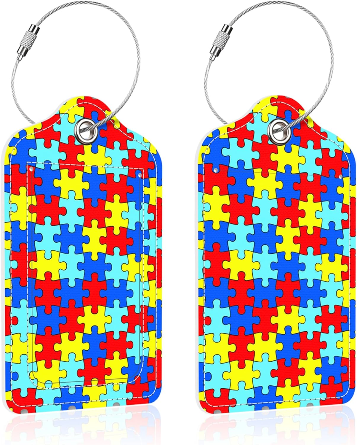 2 Pack Luggage Tag for Suitcase,Autism Awareness PU Leather Suitcase Tags Identifiers with Privacy