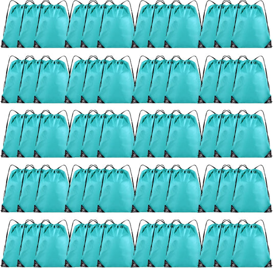 60 Pieces Drawstring Backpack Bulk Cinch Sackpack Ployster Drawstring Bags for Gym Party Trip(Aqua)