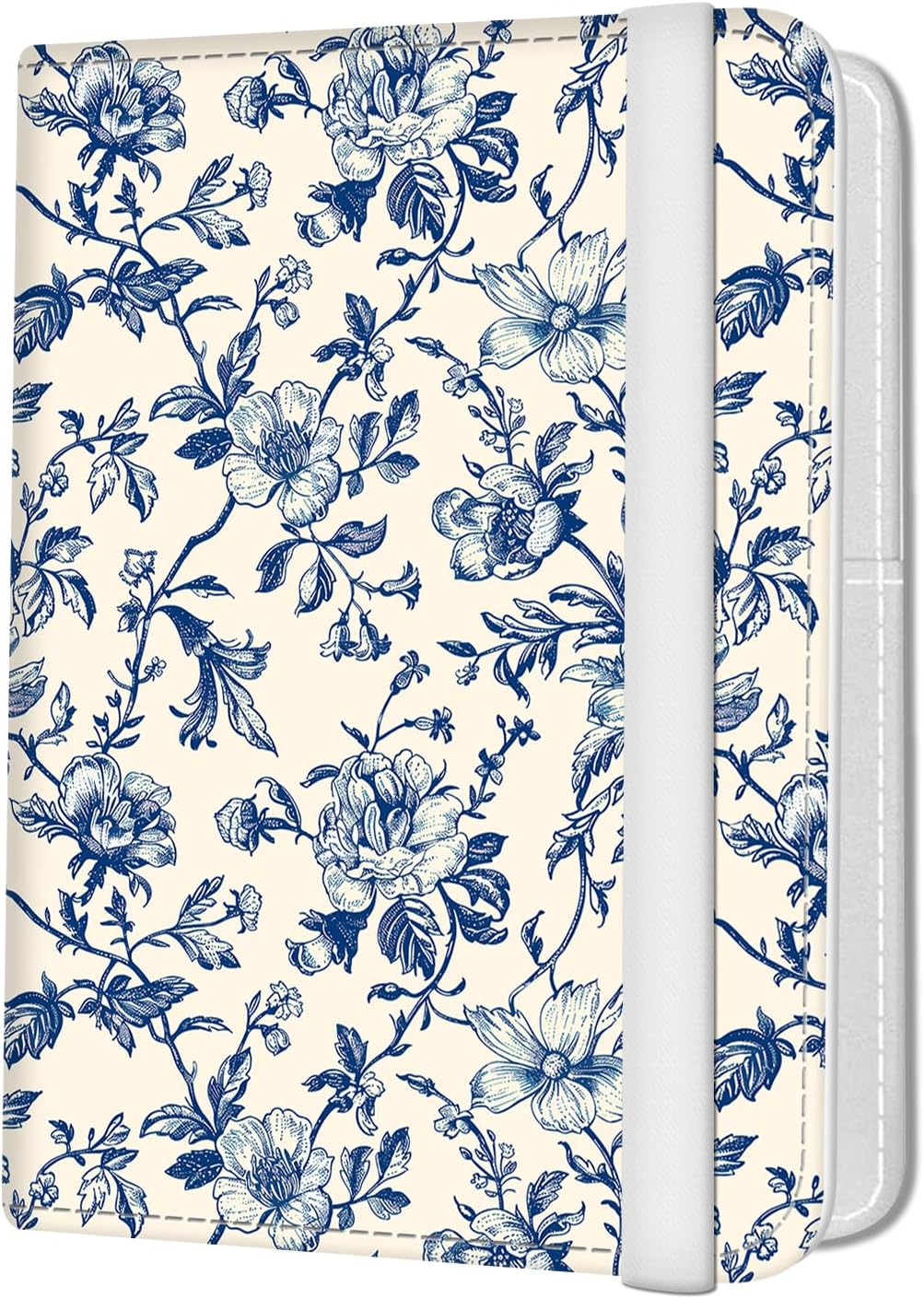 Passport Holder for Travel Essentials, Leather RFID Blocking Passport Wallet Cover Case, Cute Passport Book Holders for Women and Men Blue Boho Flowers