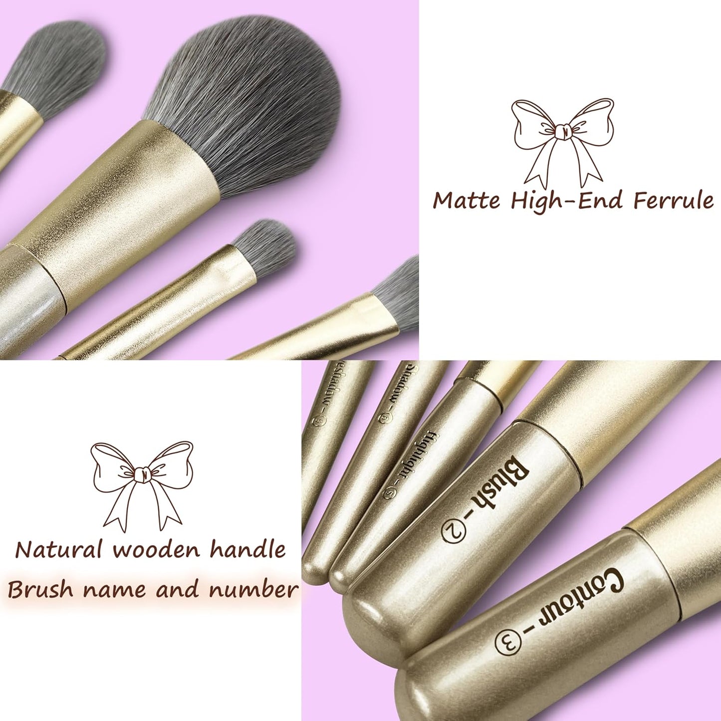 Jilier 14 pcs Mini Makeup Brushes and Pocket Mirror, Travel Makeup Brush Set, LED Compact Mirror