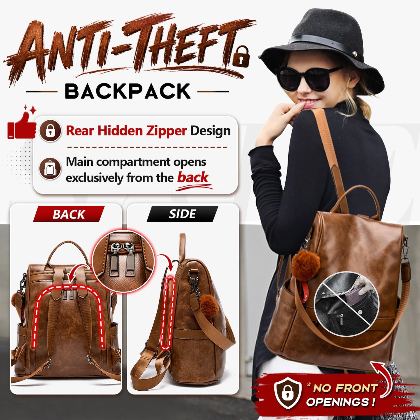 CHERUTY Women Backpack Purse PU Leather Anti-theft Casual Shoulder Bag Fashion Ladies Satchel