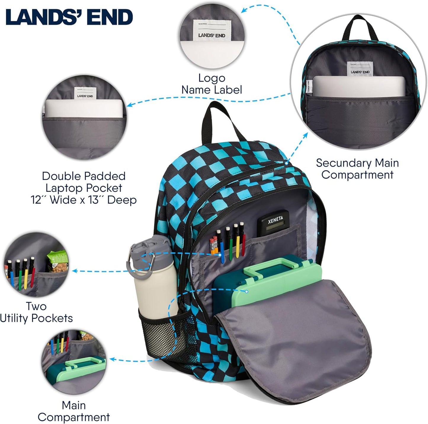 Lands' End Unisex Kids Large ClassMate Lightweight Durable Elementary School Backpack, Tundra