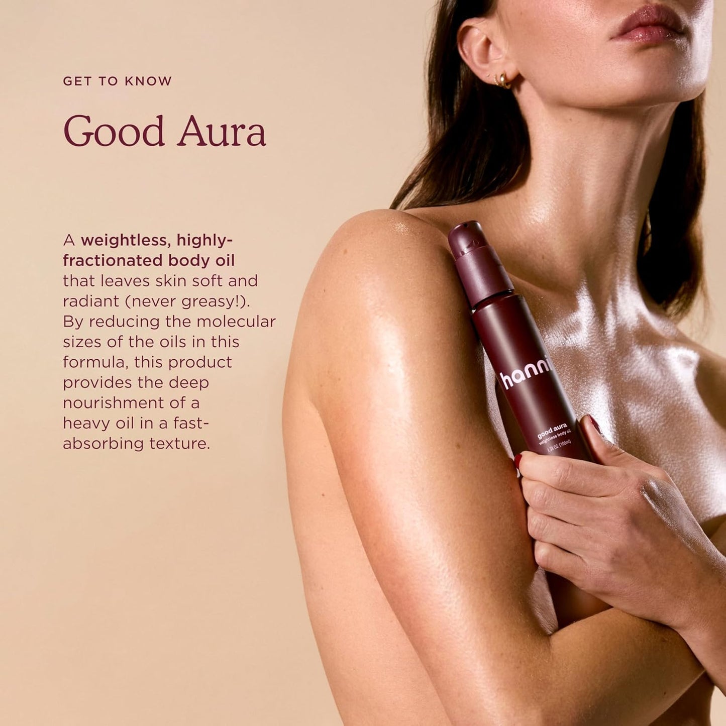 HANNI Good Aura Dry Body Oil, Lightweight After-Shower Moisturizer with Jojoba, Coconut, Baobab, and Buriti Oils, Non-Greasy Skincare for Soft Skin, 100 mL / 3.38 oz