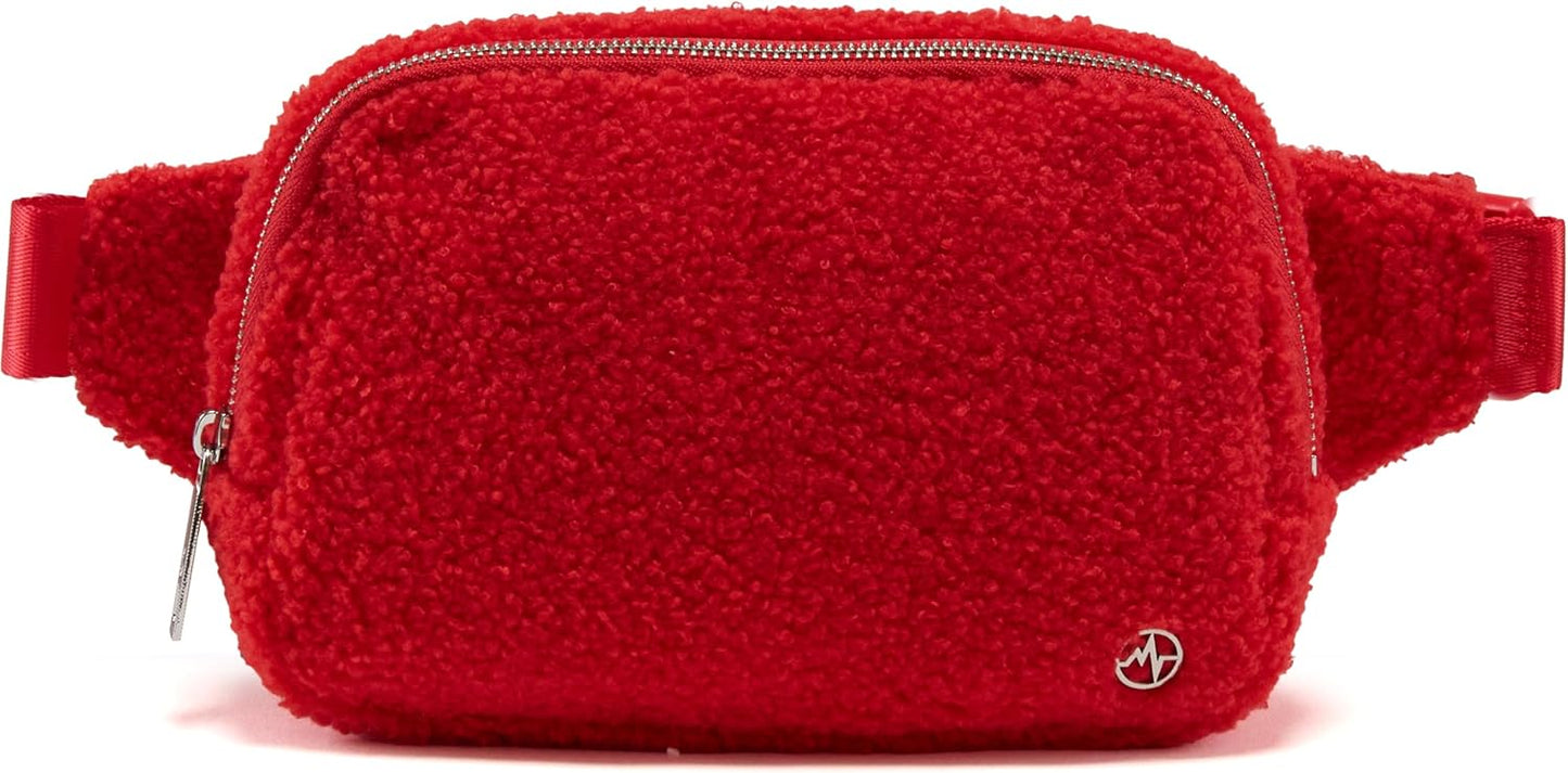 Pander Large 2L Fanny pack Everywhere Fleece Belt Bag for Women and Men with Adjustable strap Belt. (Red)
