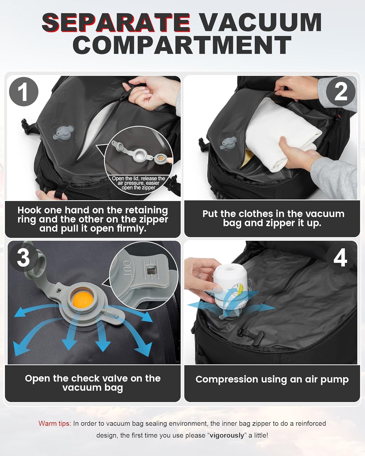 Vacuum Backpack Travel with Pump,Travel Backpack with Vacuum System,Mochila Compresion al vacio,18×14×8 inch Personal Item Bag Airlines Approved,Laptop Backpack,Black
