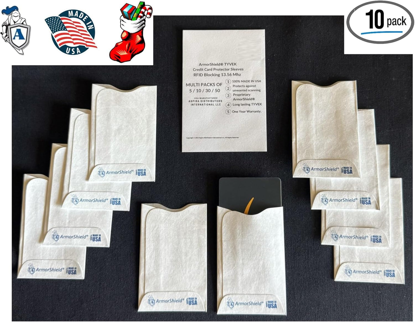 Semper Paratus Gear TYVEK Credit Card Sleeves 100% MADE IN USA - Anti-theft for Travel wallet, purse. ArmorShield Your Identity (10PAK)