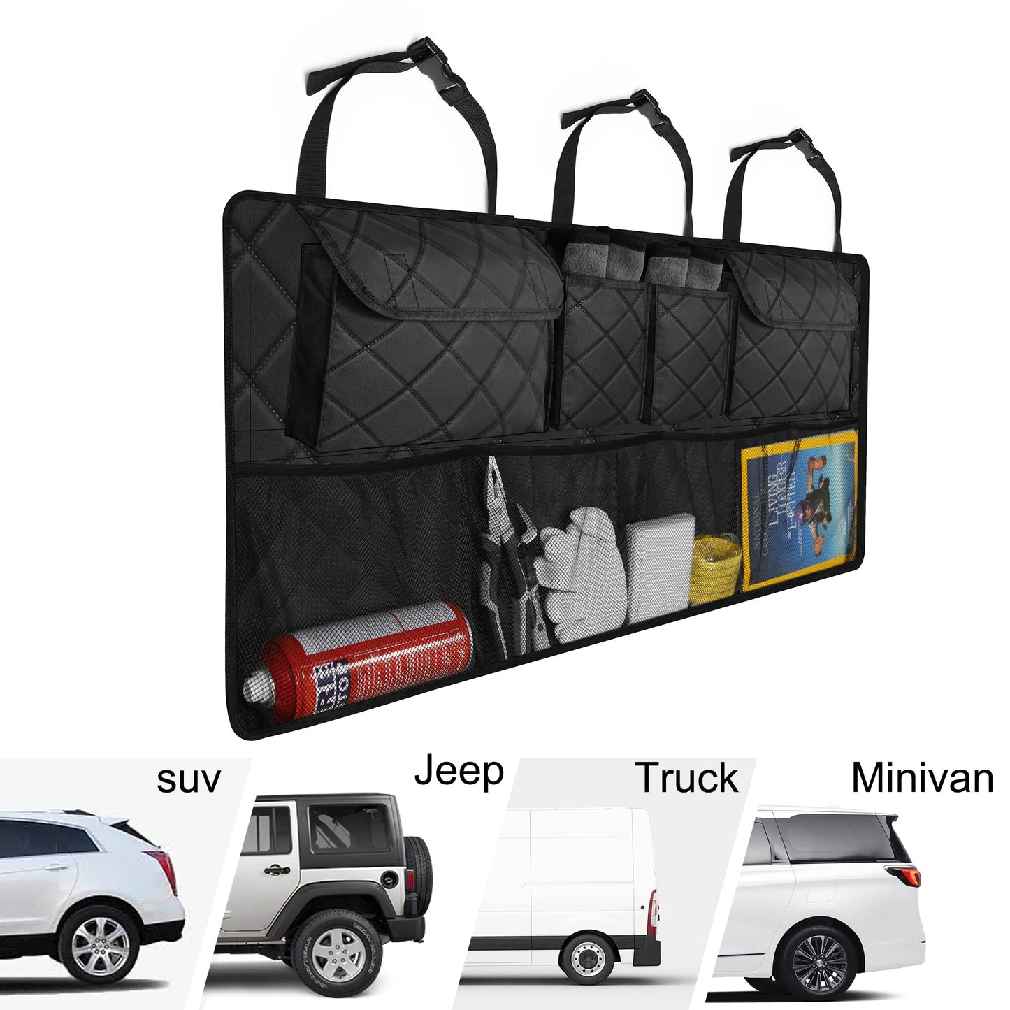 Femuar Car Trunk Organizer, Large Capacity Backseat Trunk Organizer (42"*18"), Collapsible Car